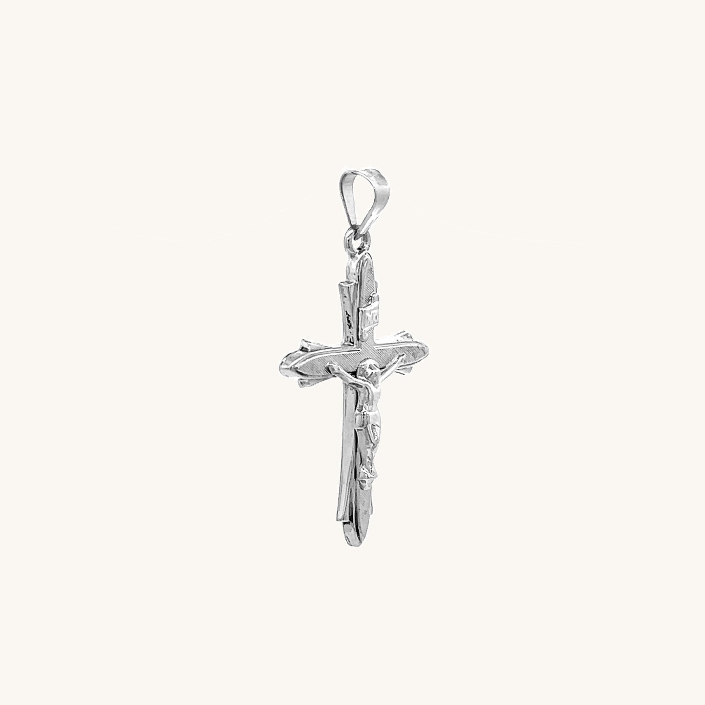 14K White Gold Textured Crucifix S