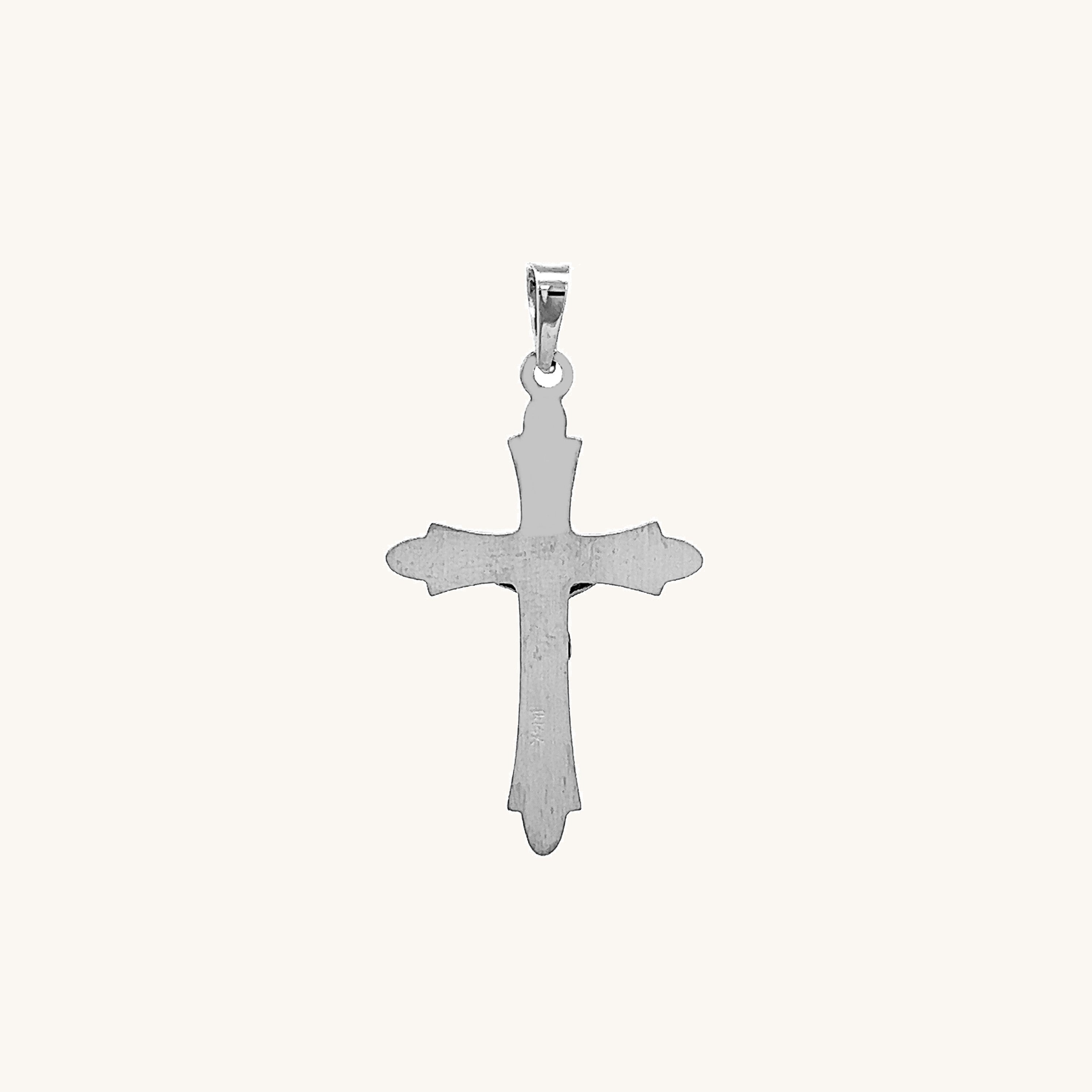 14K White Gold Textured Crucifix S