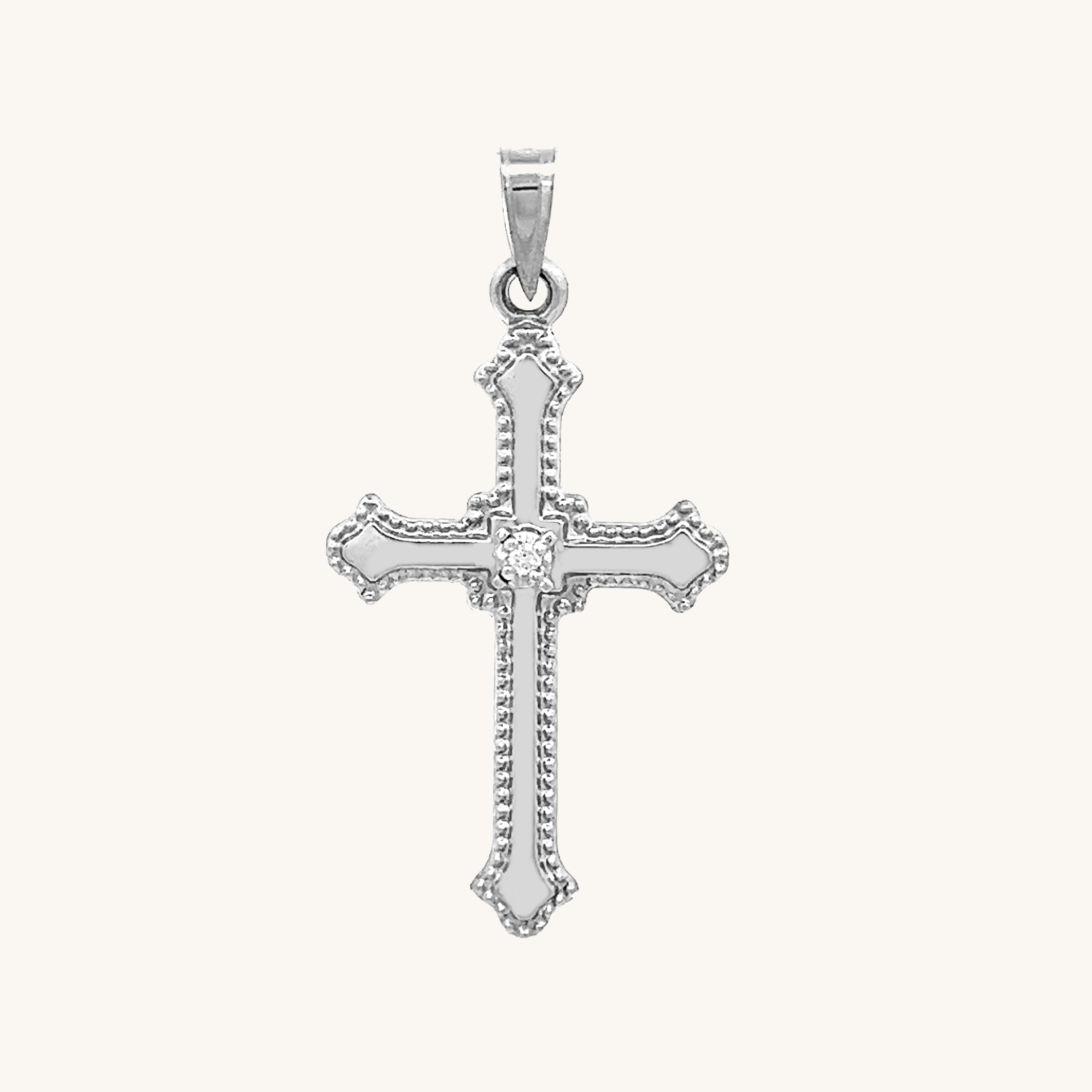 14K White Gold Diamond Cross M