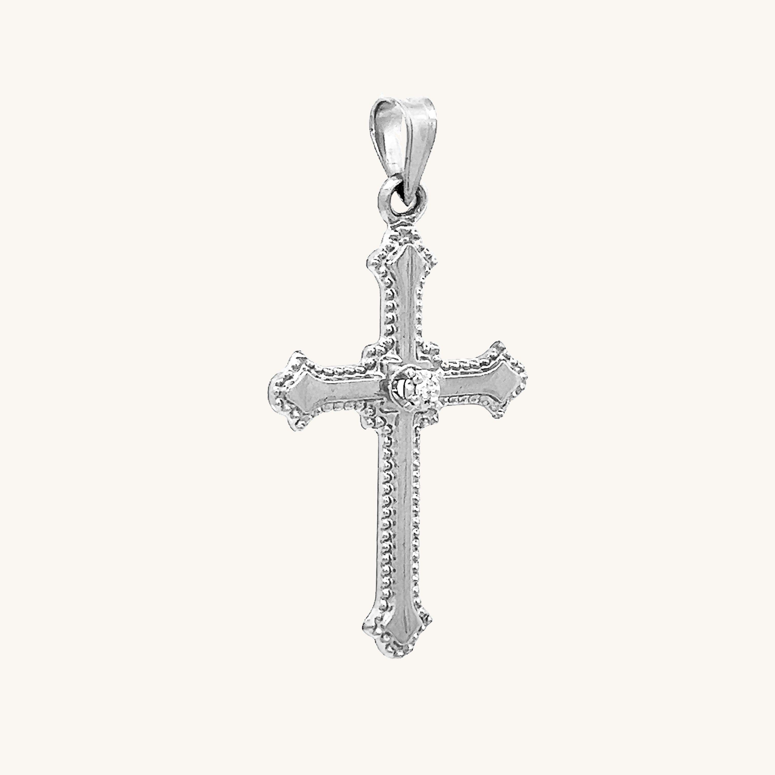 14K White Gold Diamond Cross M S