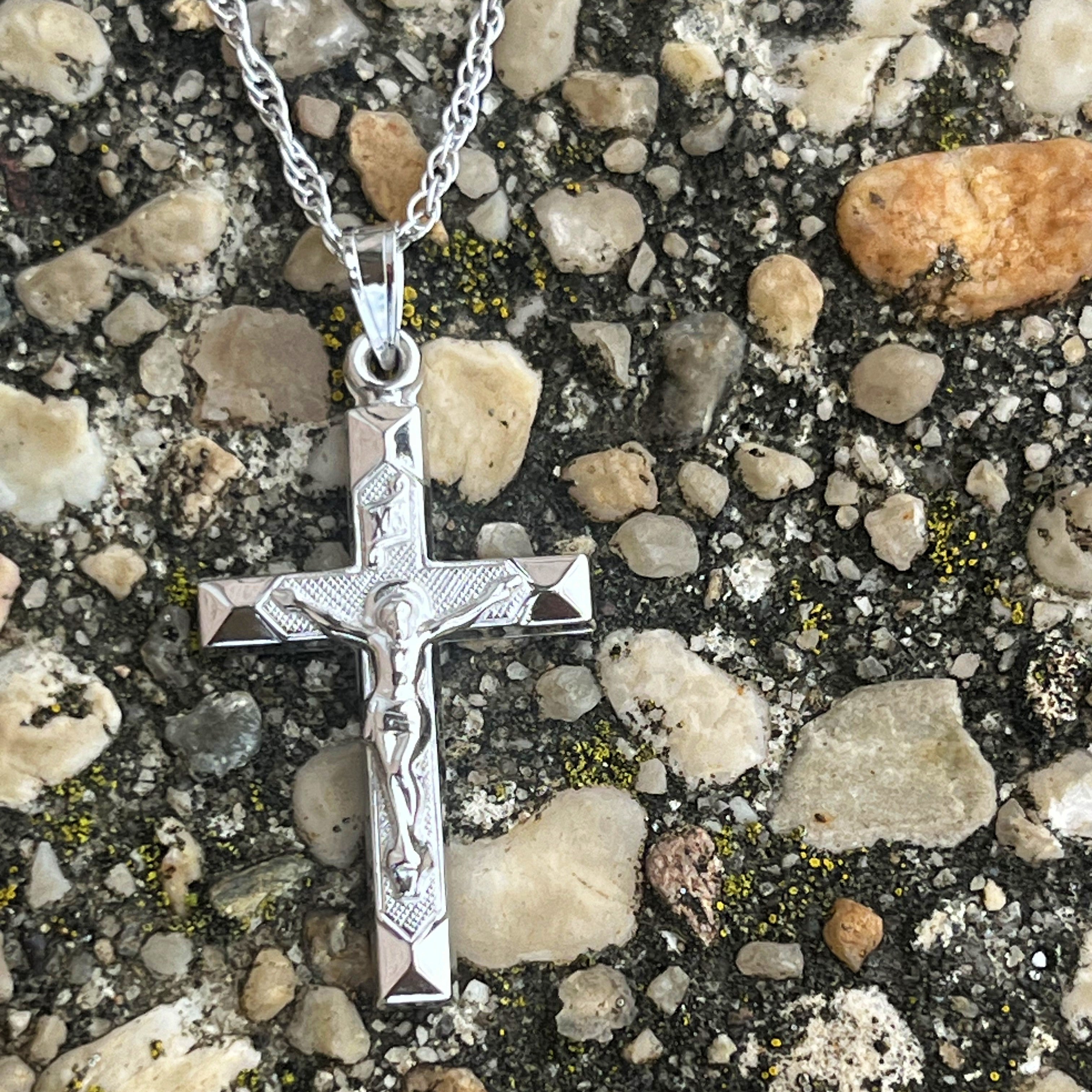 14K White Gold Crucifix M S XS Lifestyle