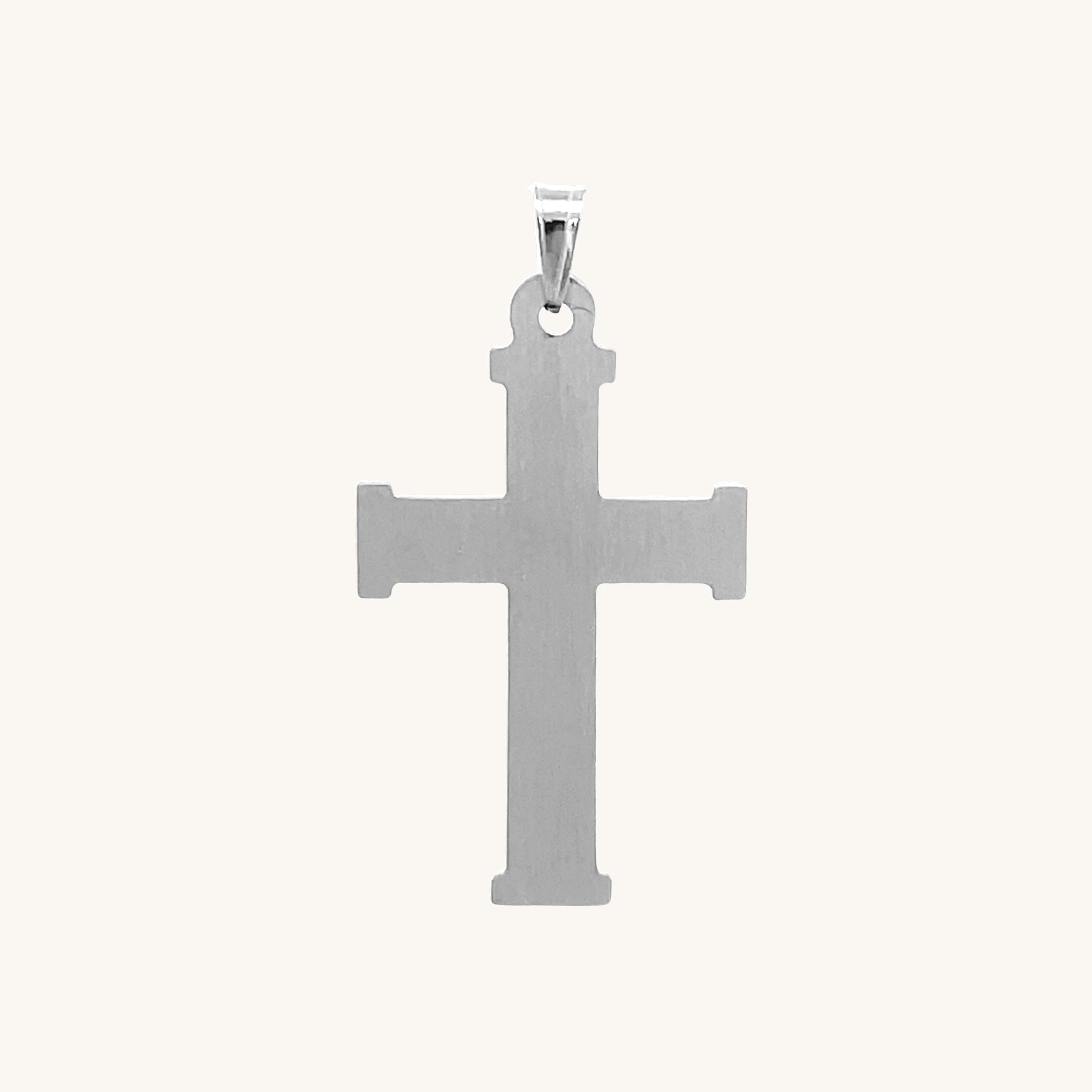 14K White Gold Textured Square Crucifix M S