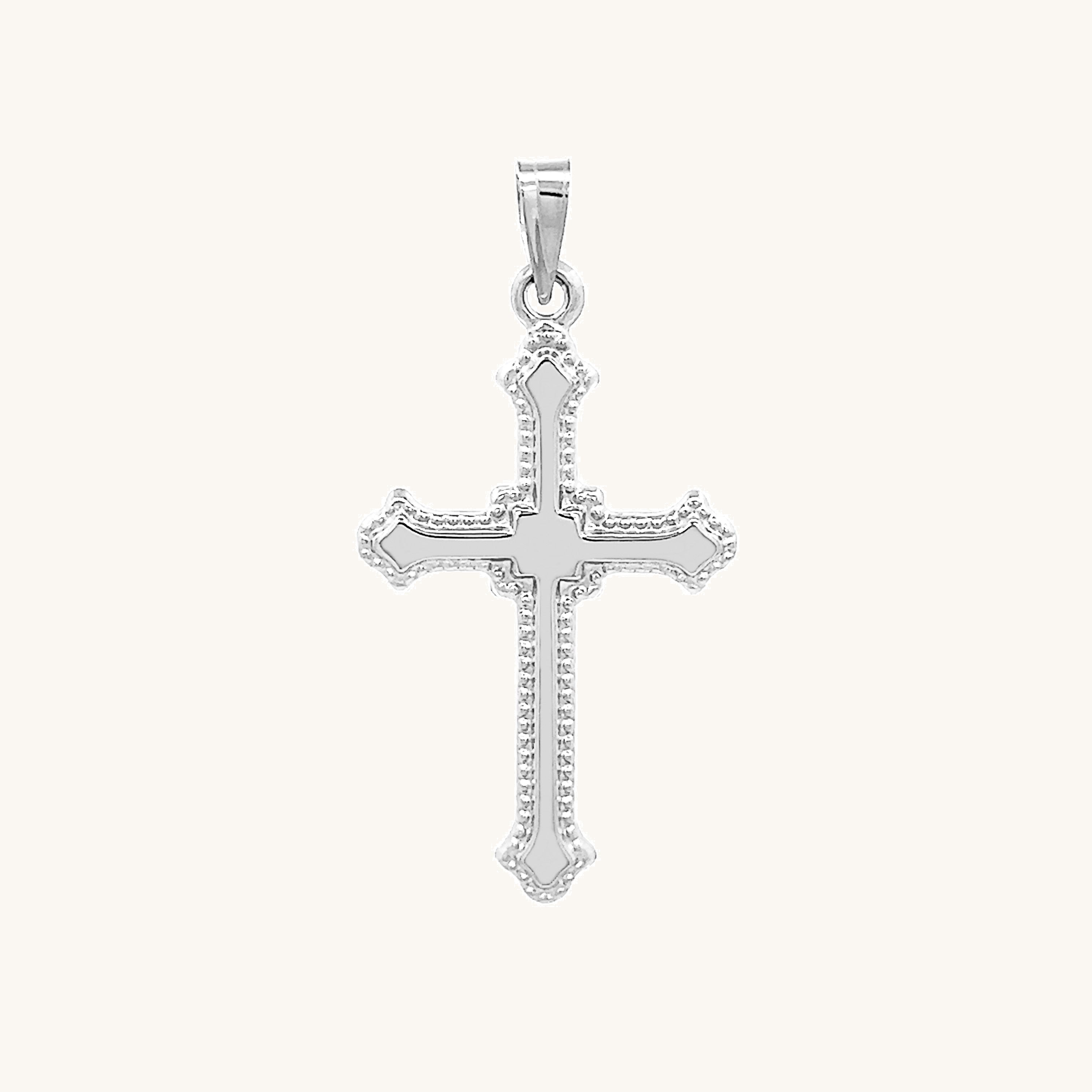 14K White Gold Budded Cross M