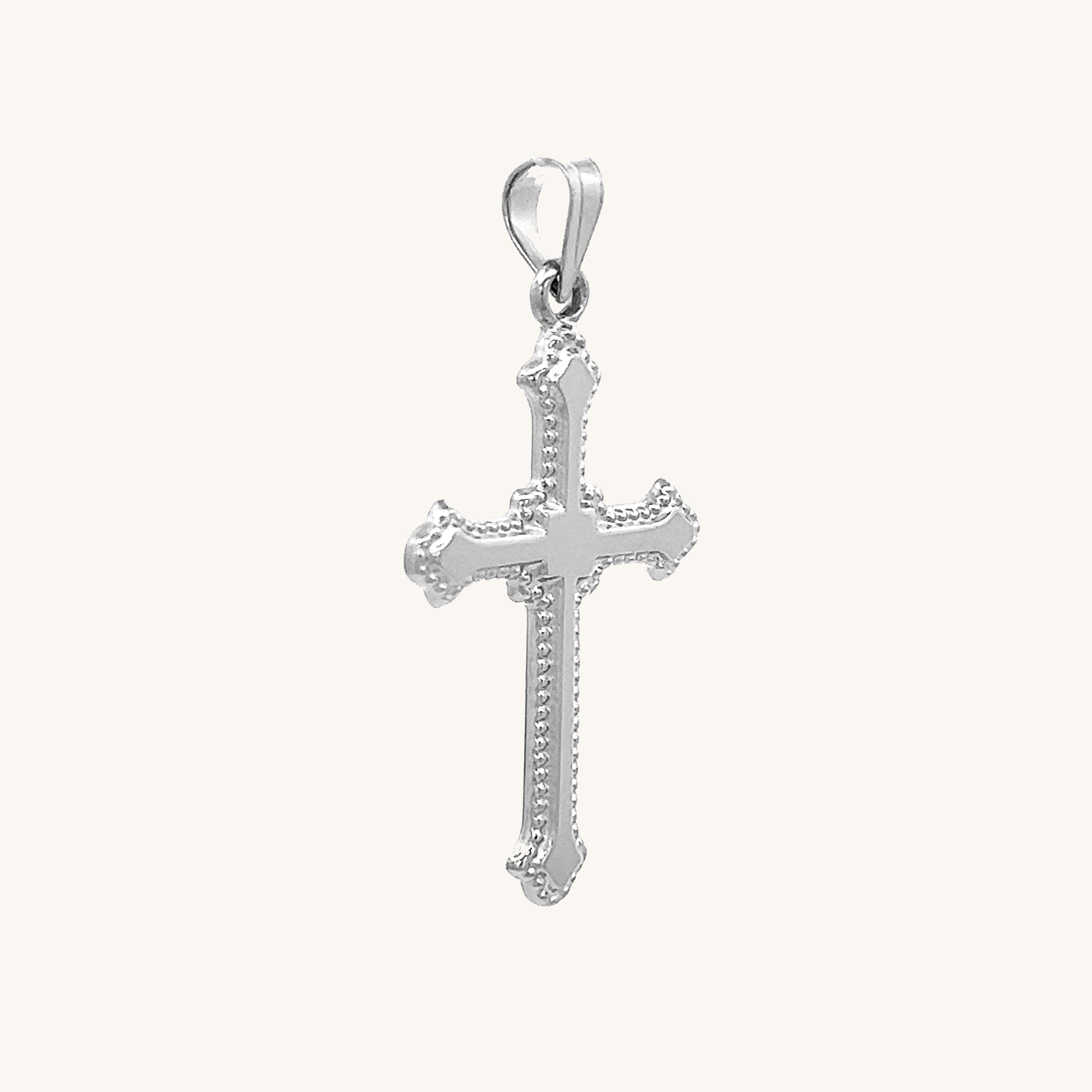 14K White Gold Budded Cross M S XS