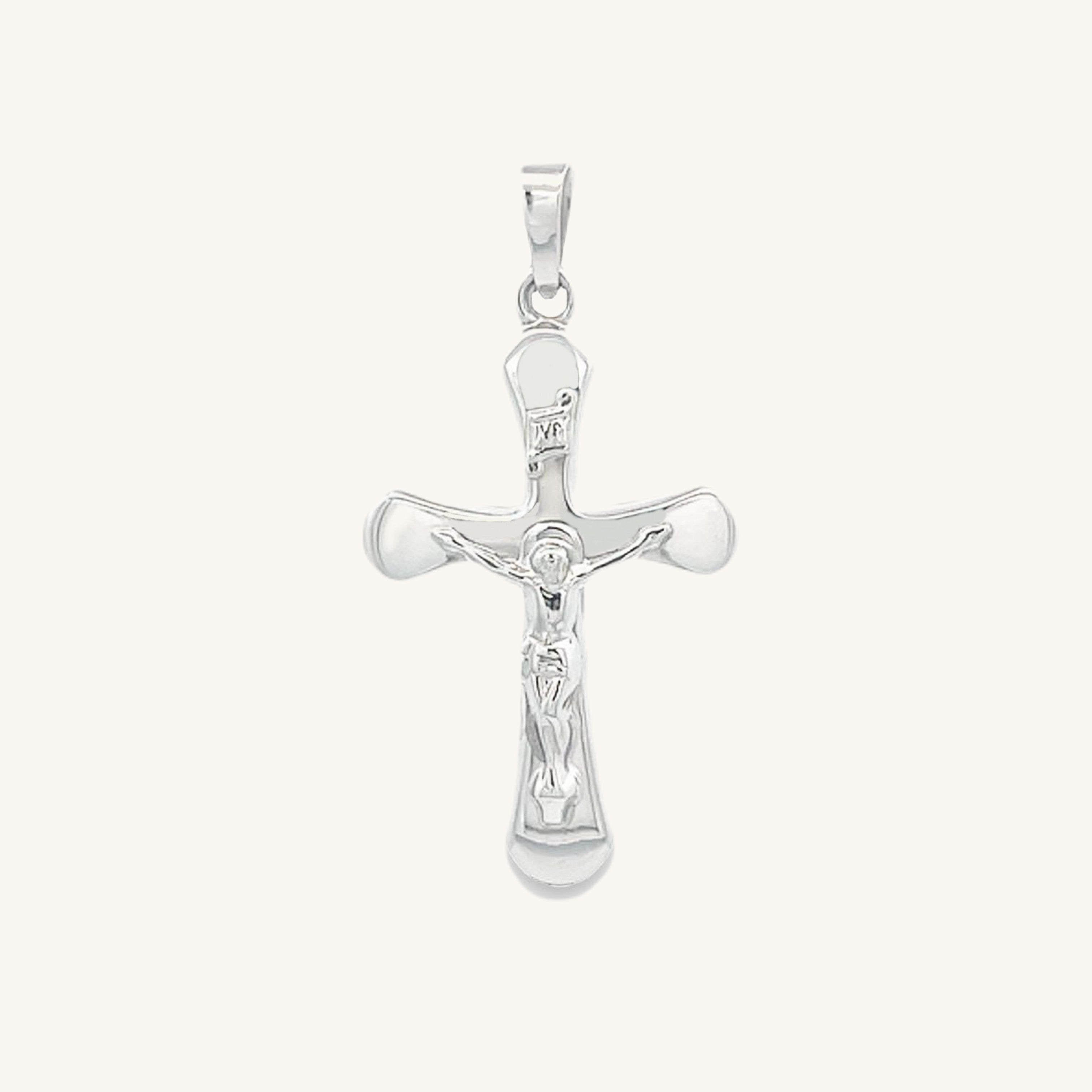 14K White Gold Rounded Crucifix M