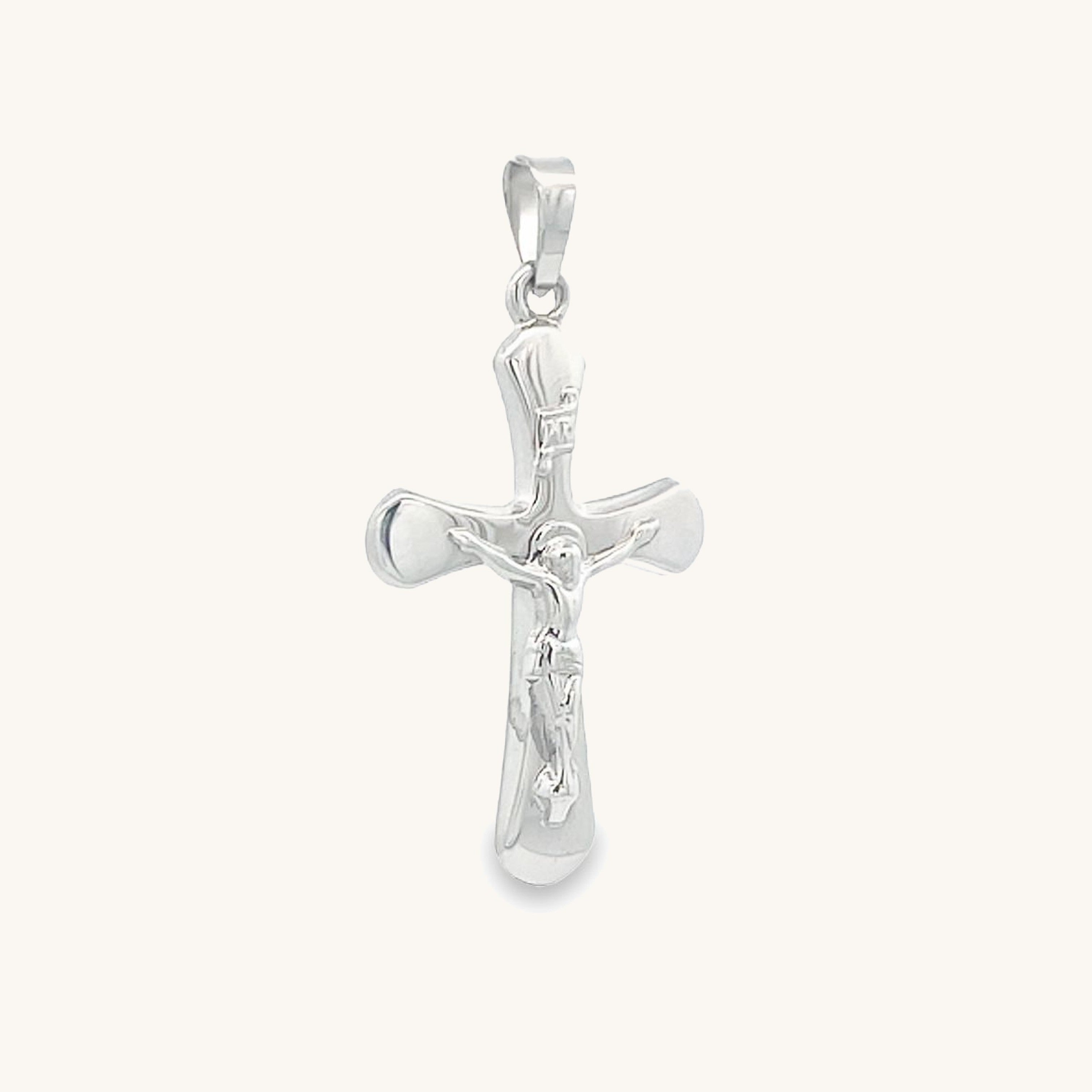 14K White Gold Rounded Crucifix M S XS