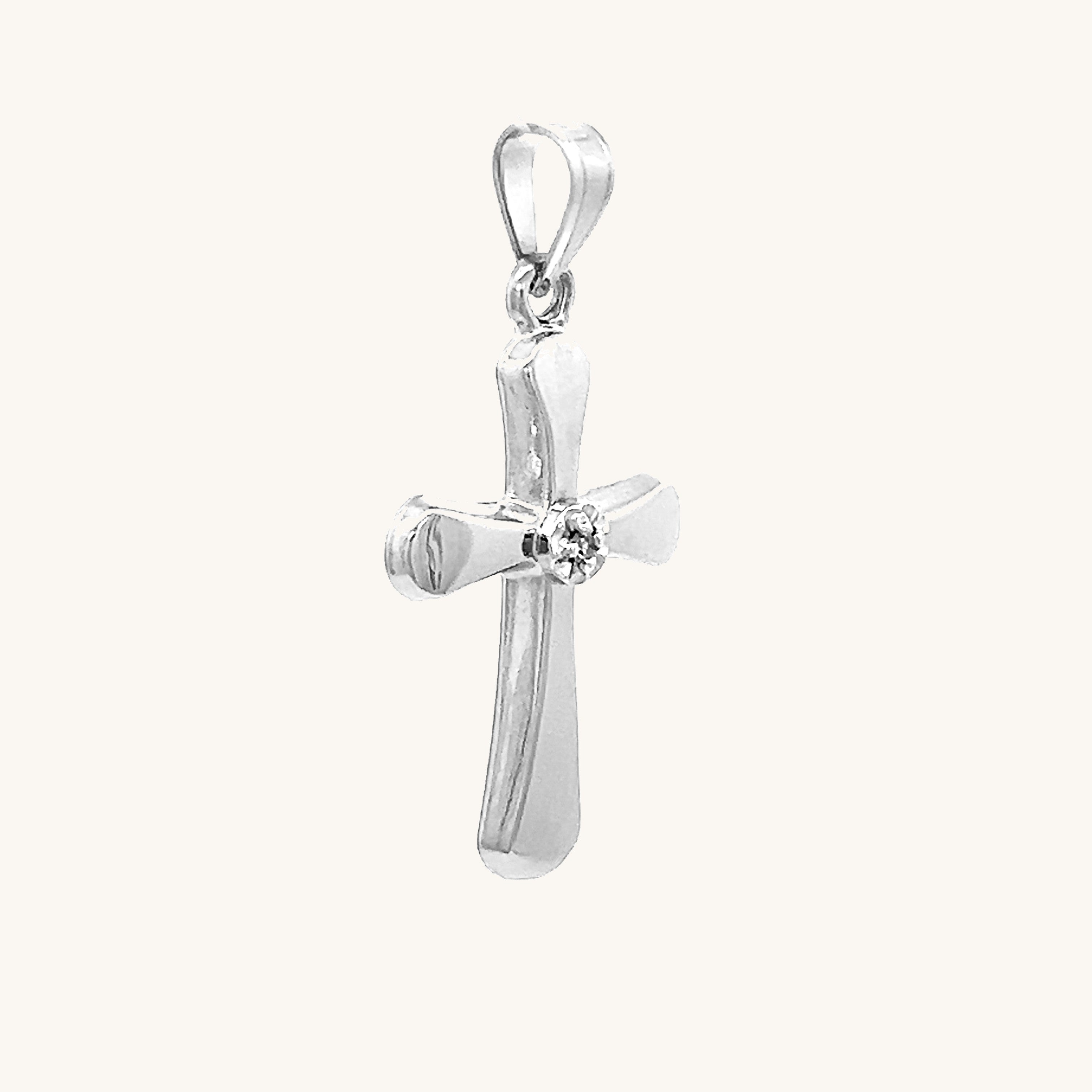 14K White Gold Diamond Cross M S XS