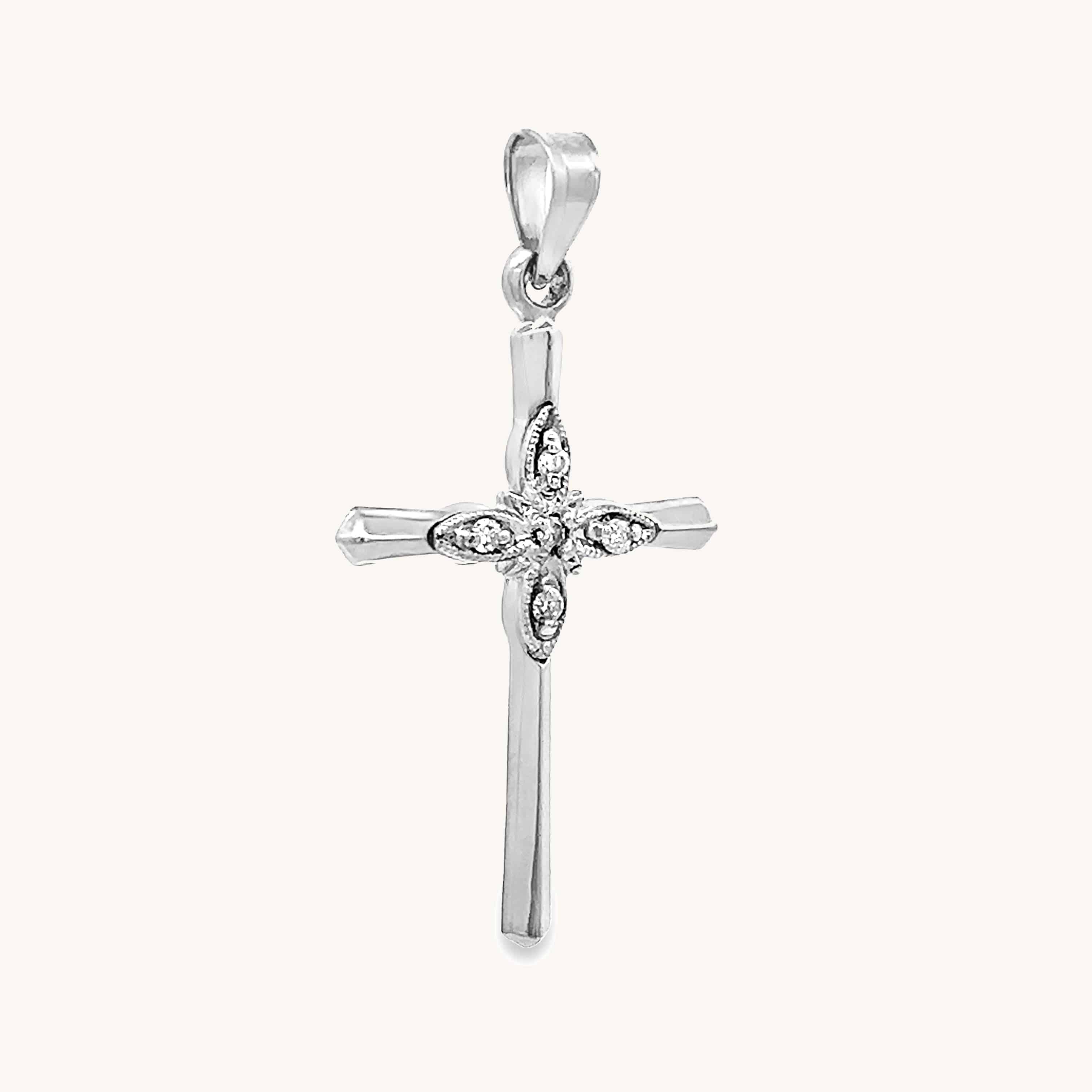 14K White Gold 5 Diamond Cross Angled M