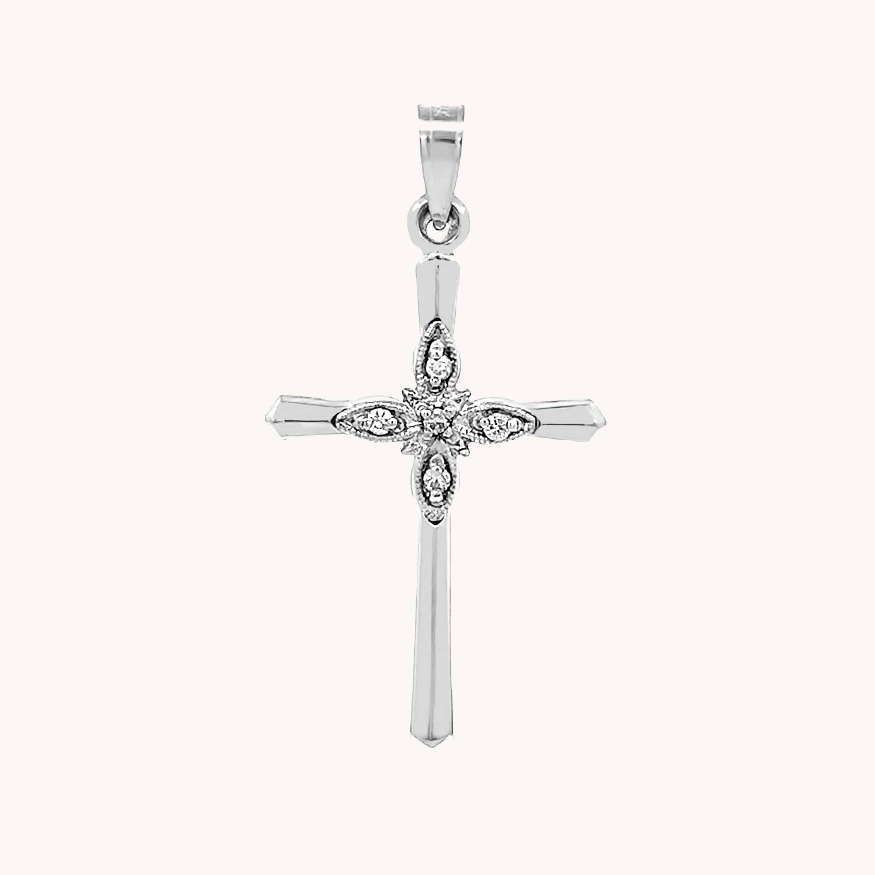 14K White Gold 5 Diamond Cross M