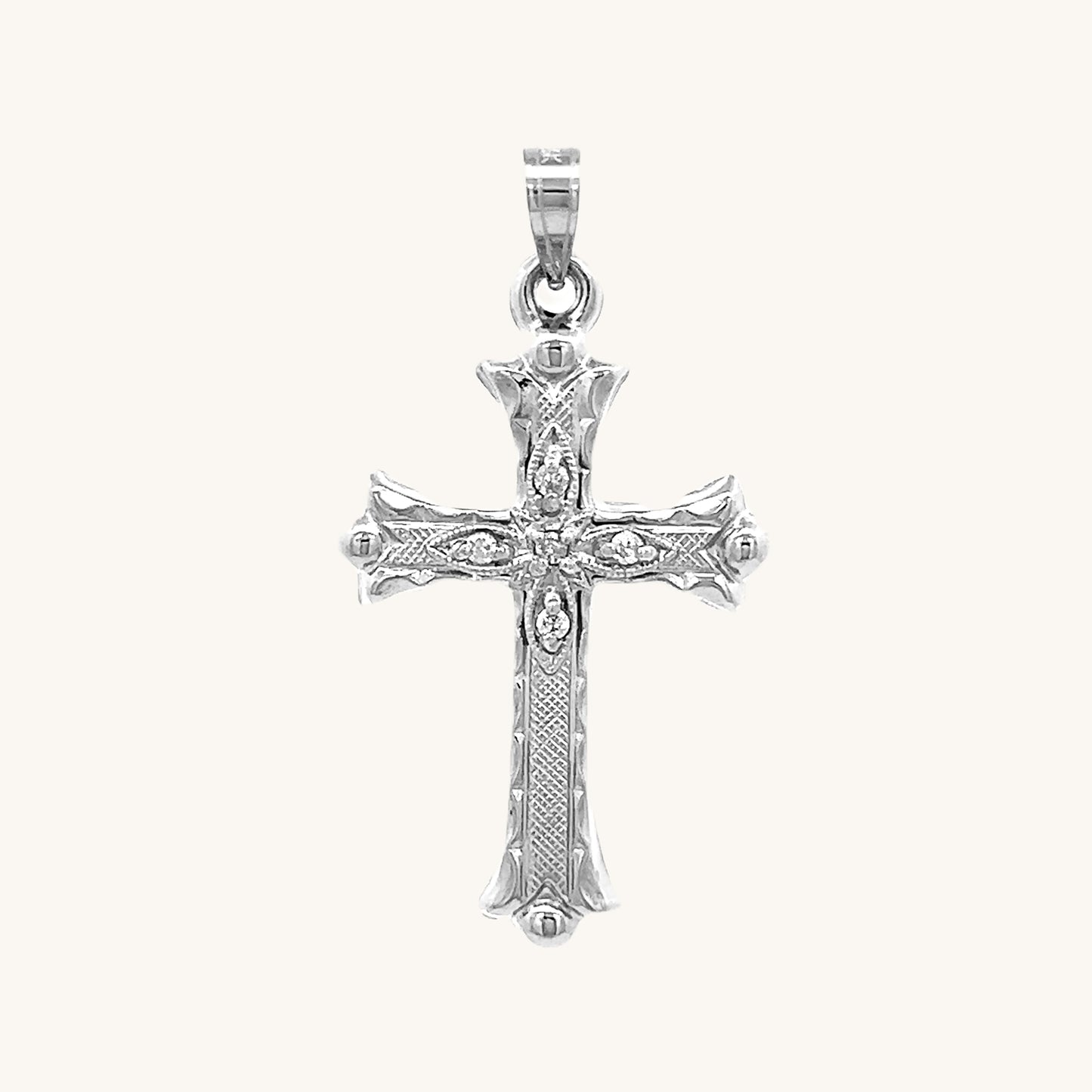 14K White Gold 5 Diamond Cross M