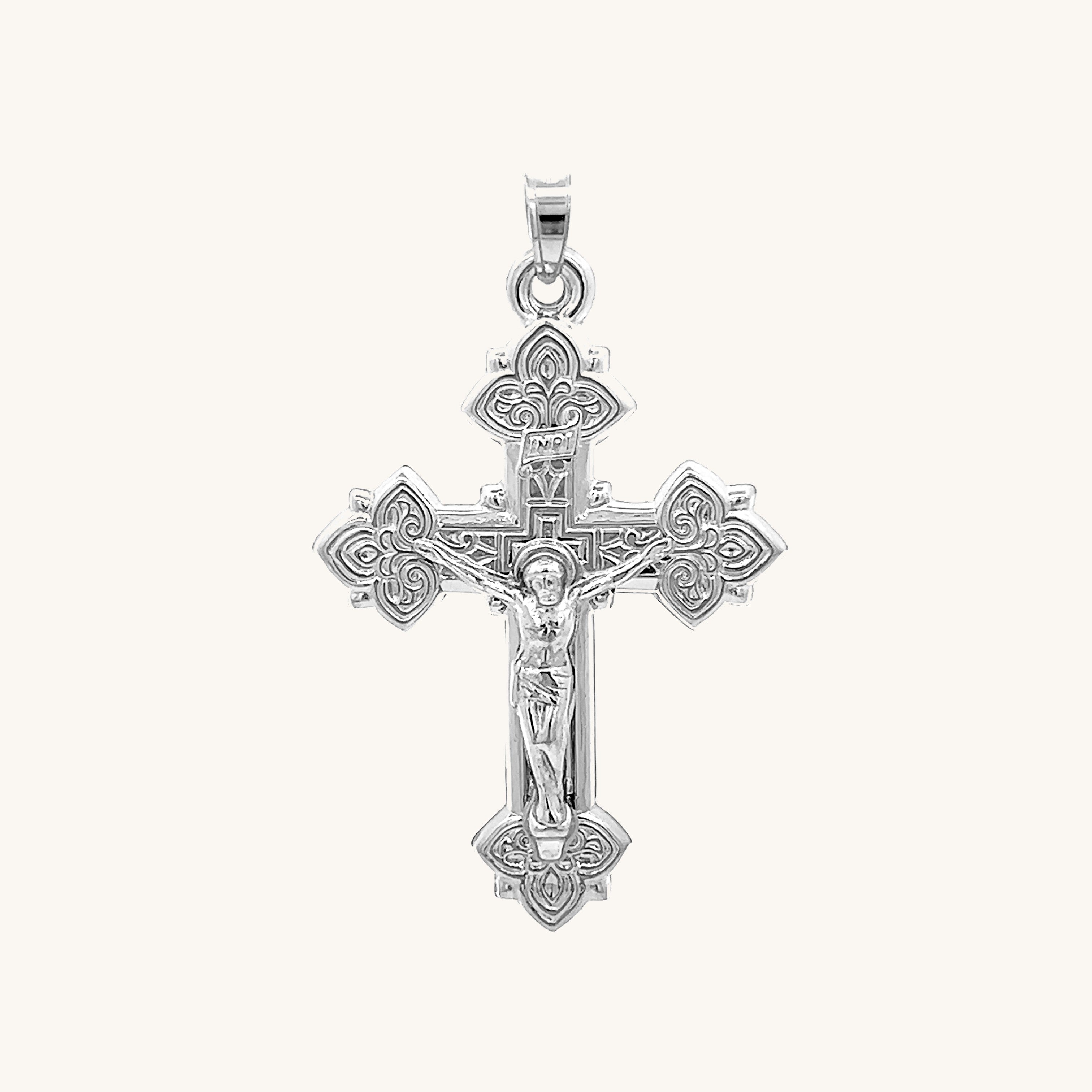 14K White Gold Design INRI Crucifix M