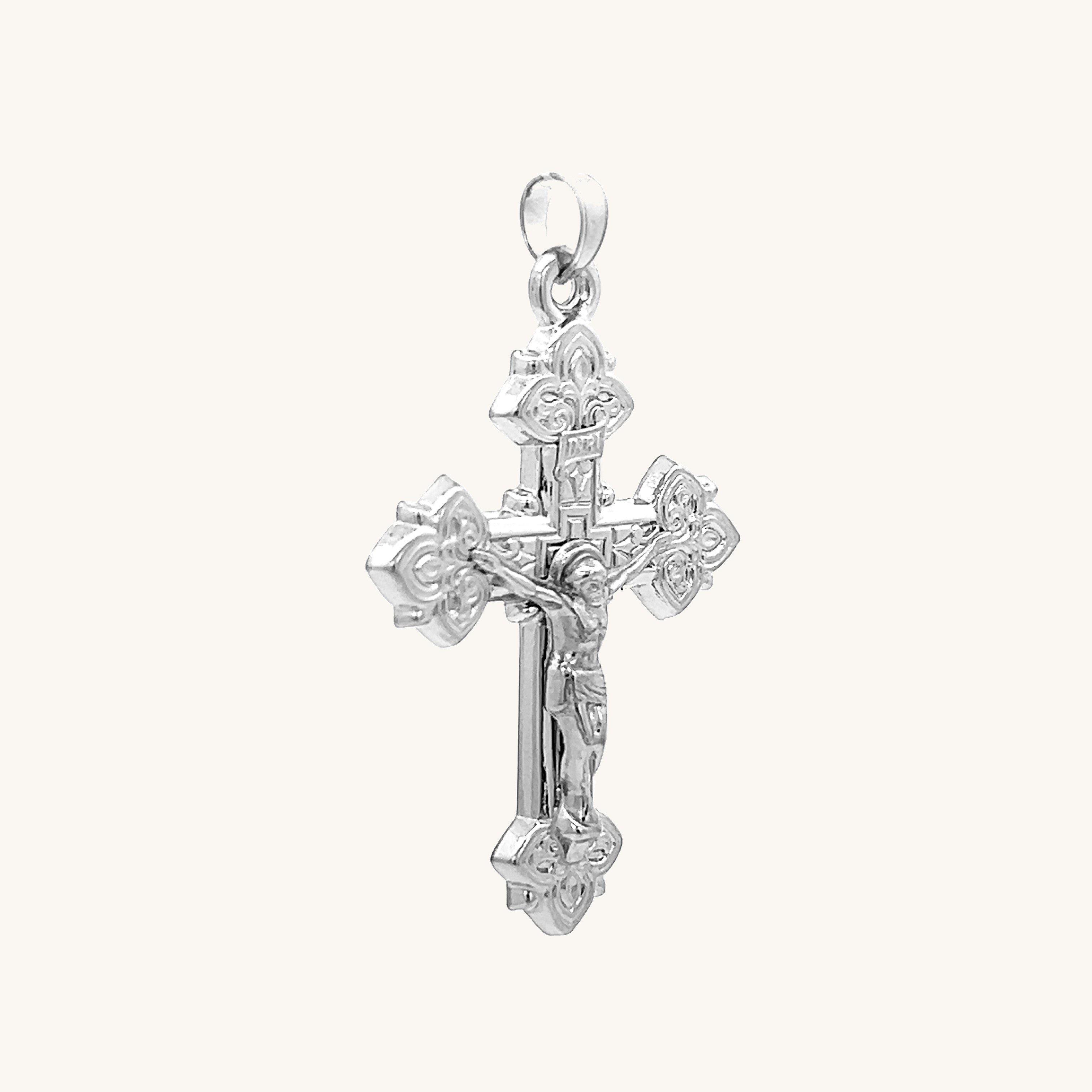 14K White Gold Design INRI Crucifix M