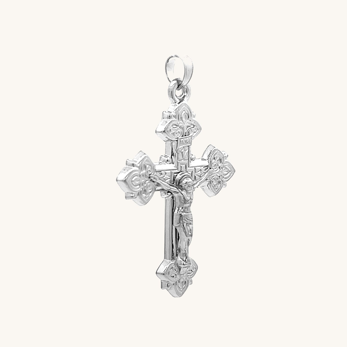 14K White Gold Design INRI Crucifix M