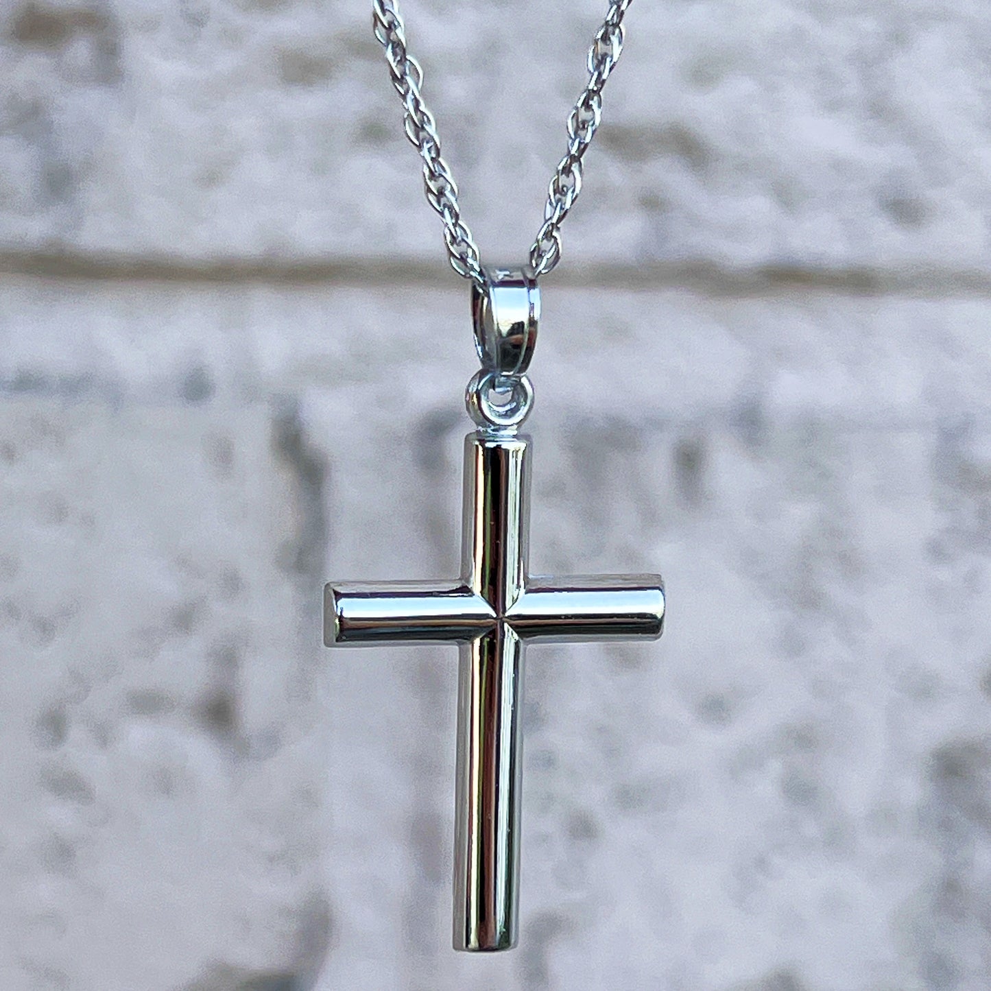 14K White GOLD TUBE CROSS PENDANT XXL M S XS- Cross + Crown Lifestyle