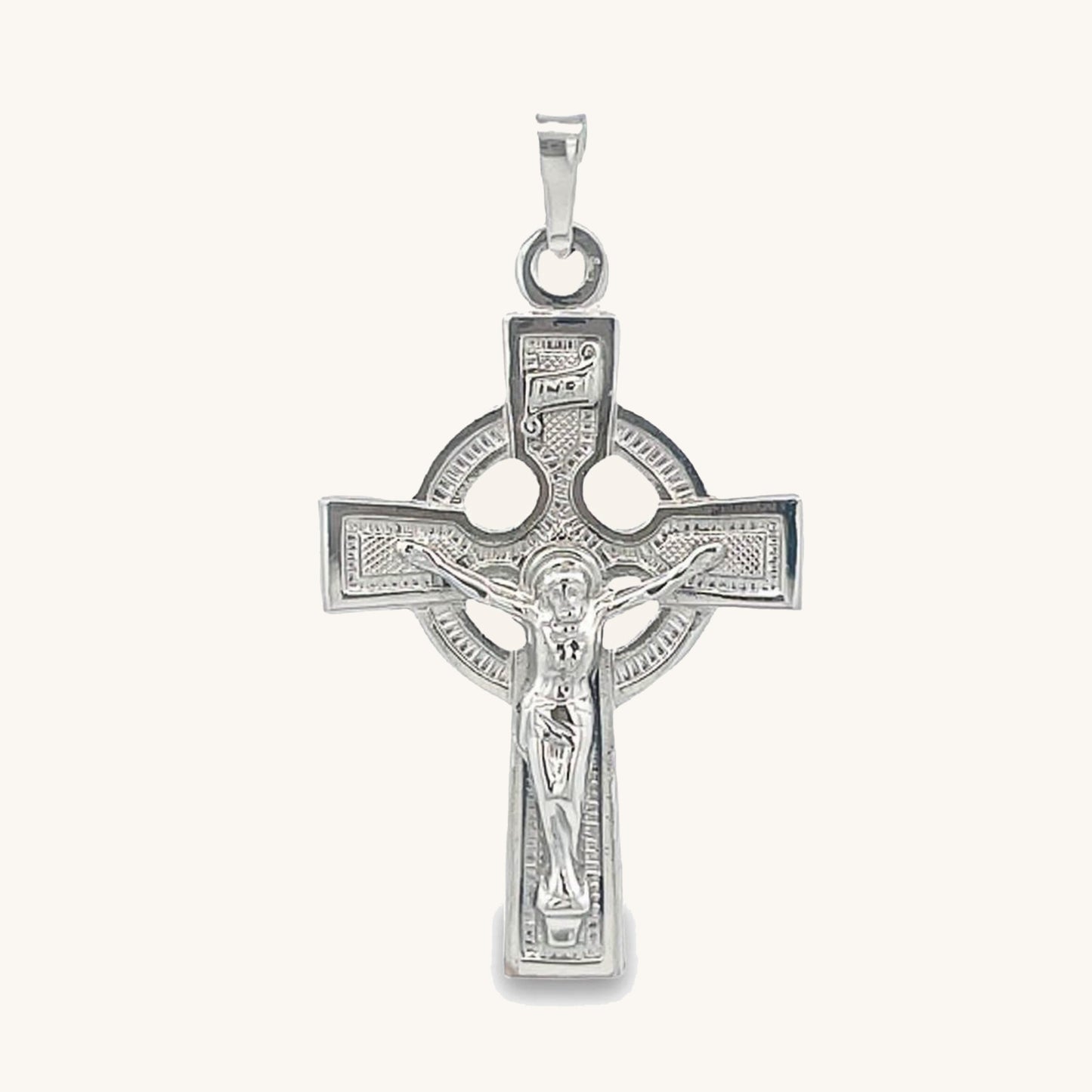 14K White Gold Celtic Crucifix L