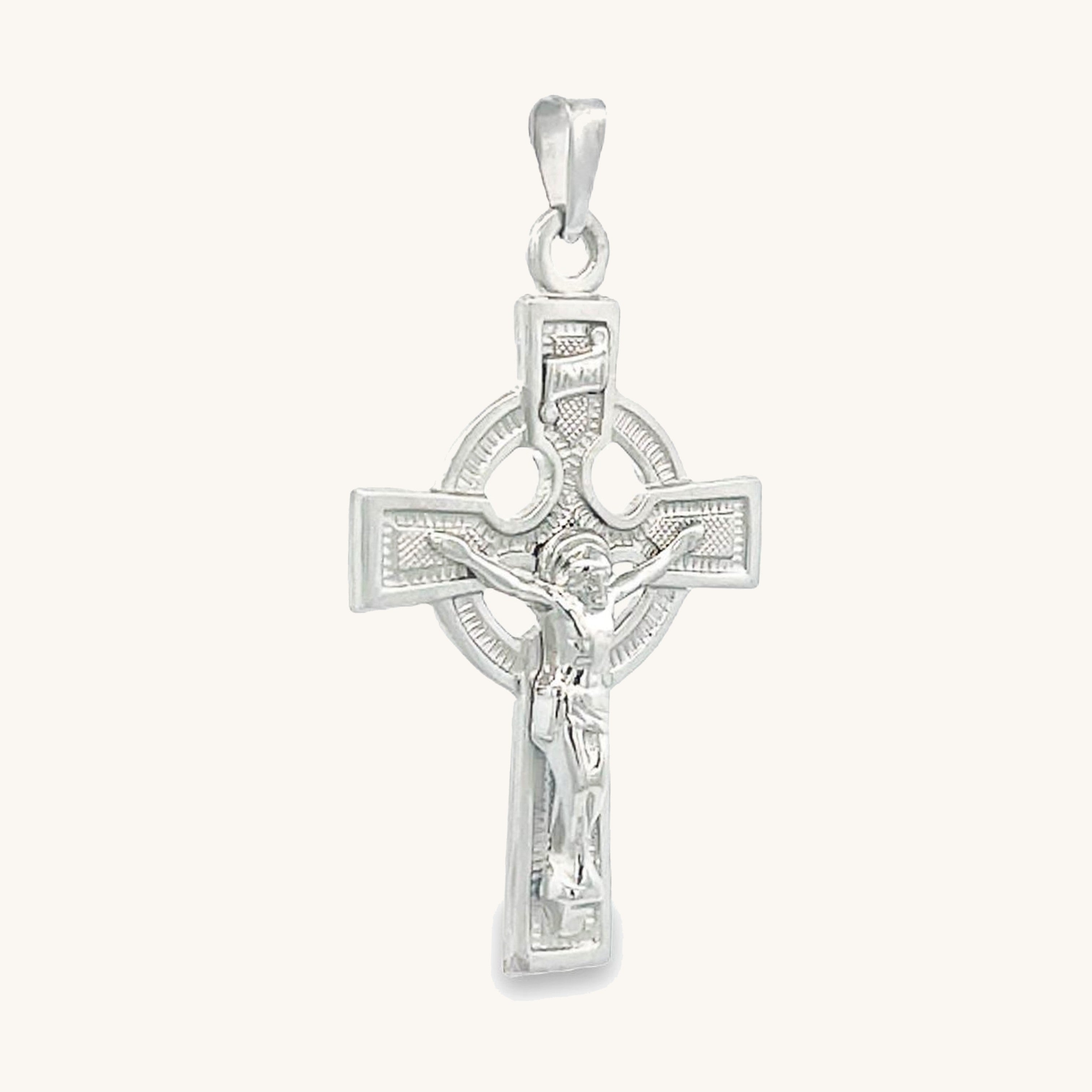 14K White Gold Celtic Crucifix L