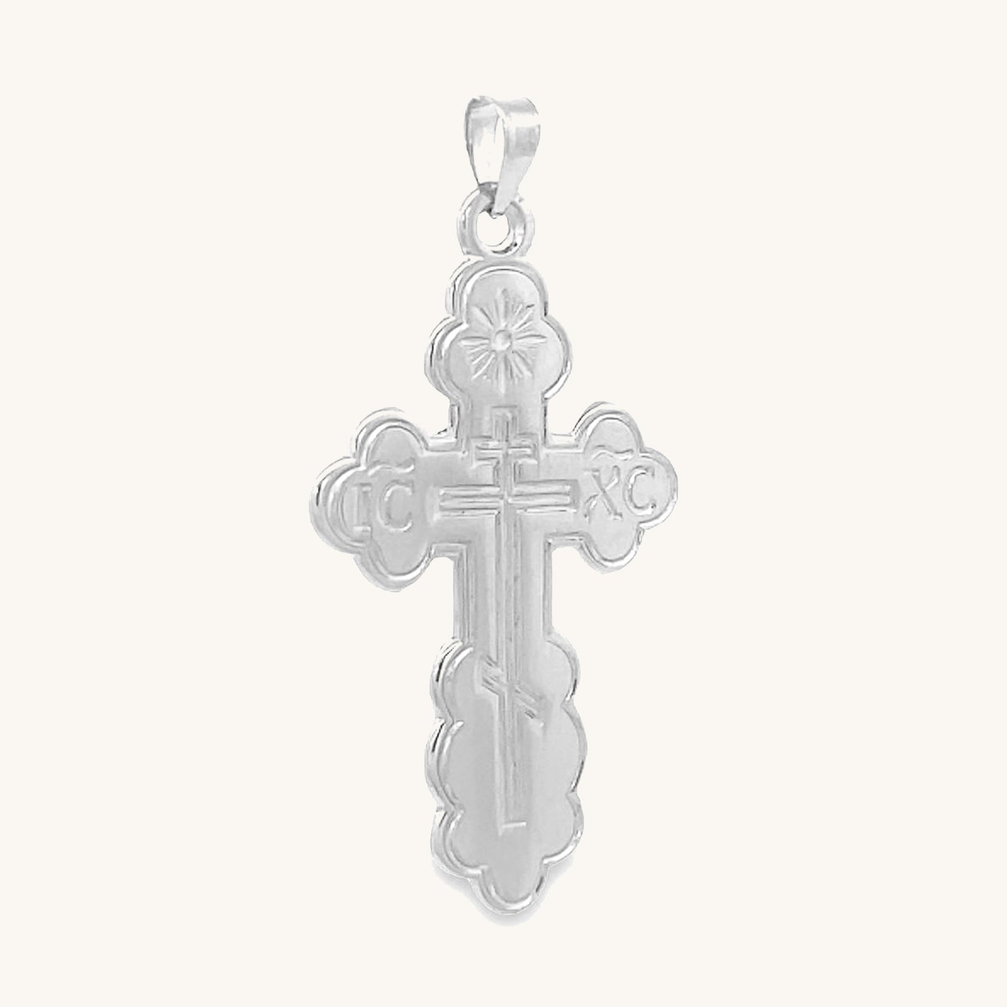 14K White Gold Orthodox Cross XXL L M S