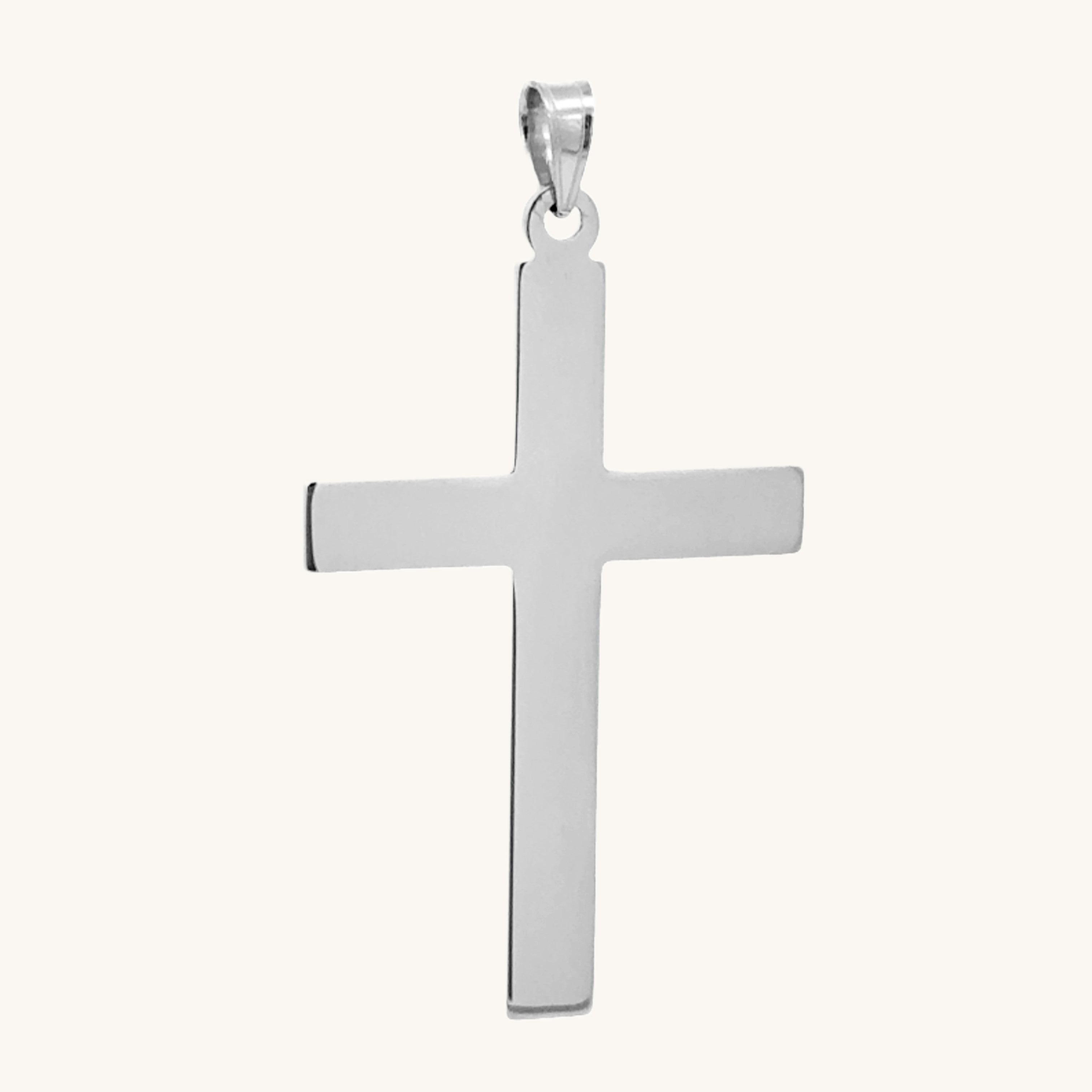 Solid 14K White Gold Plain Cross Pendant Timeless Christian Gift for Men and Woman XS S M L XL XXL front view