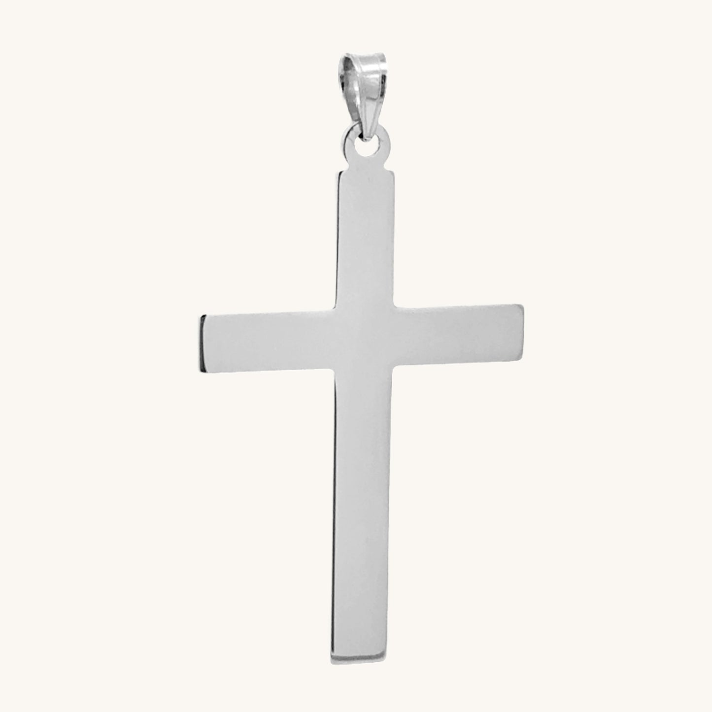 Solid 14K White Gold Plain Cross Pendant Timeless Christian Gift for Men and Woman XS S M L XL XXL front view