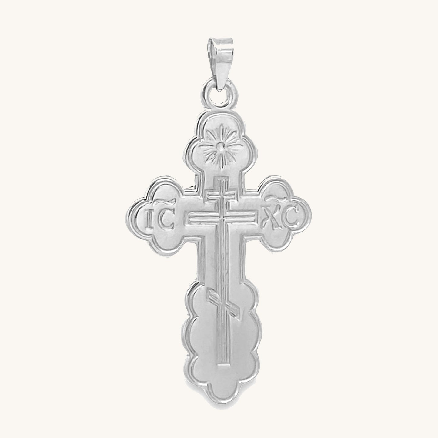 14K White Gold Orthodox Cross L