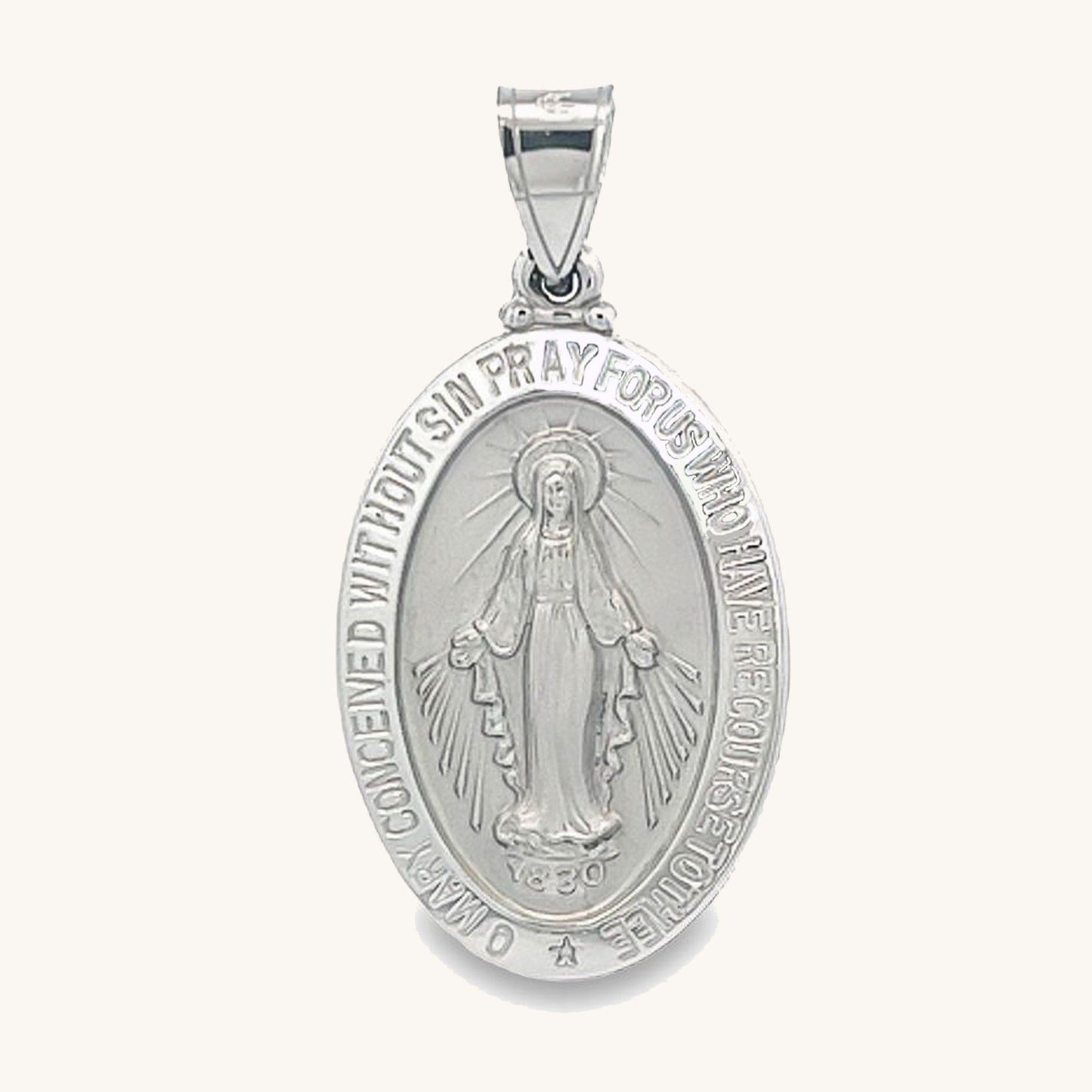 14K White Gold Miraculous Medal L