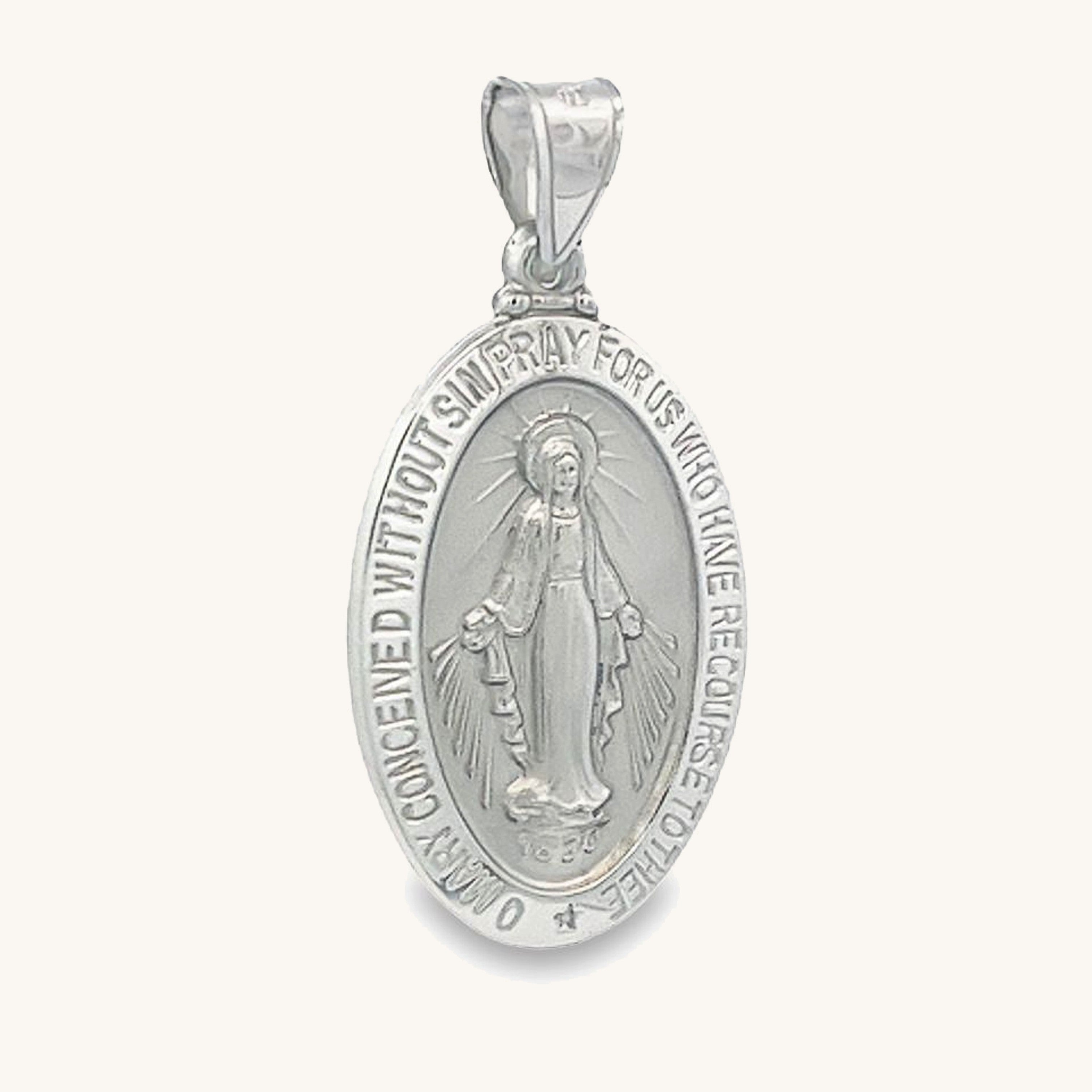 14K White Gold Miraculous Medal L M S XS