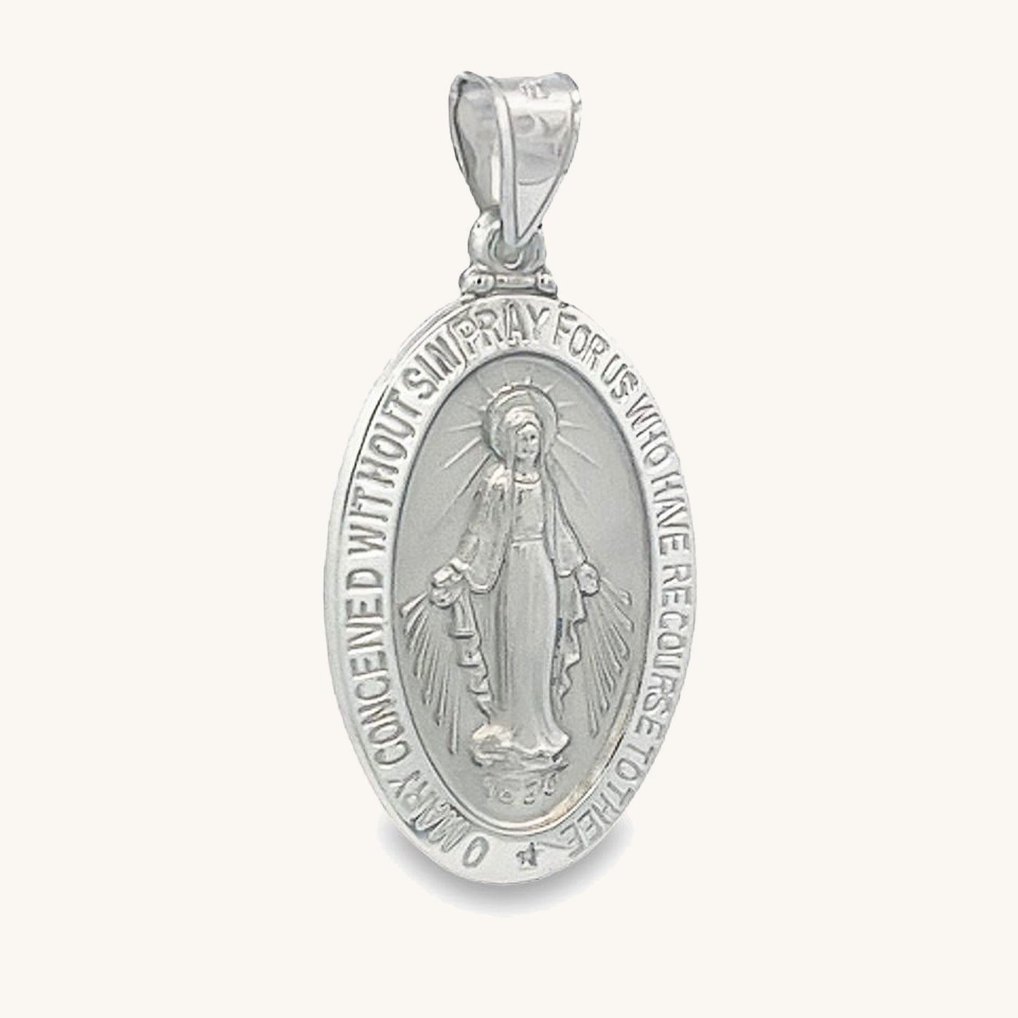 14K White Gold Miraculous Medal L M S XS