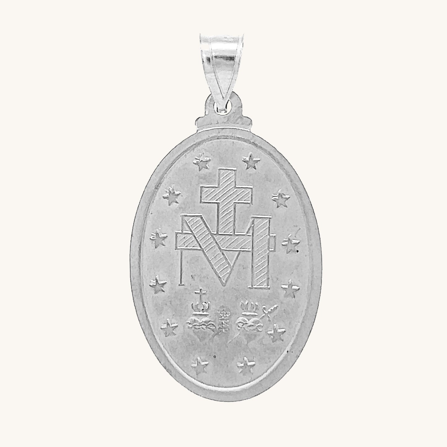 14K White Gold Miraculous Medal L M S XS