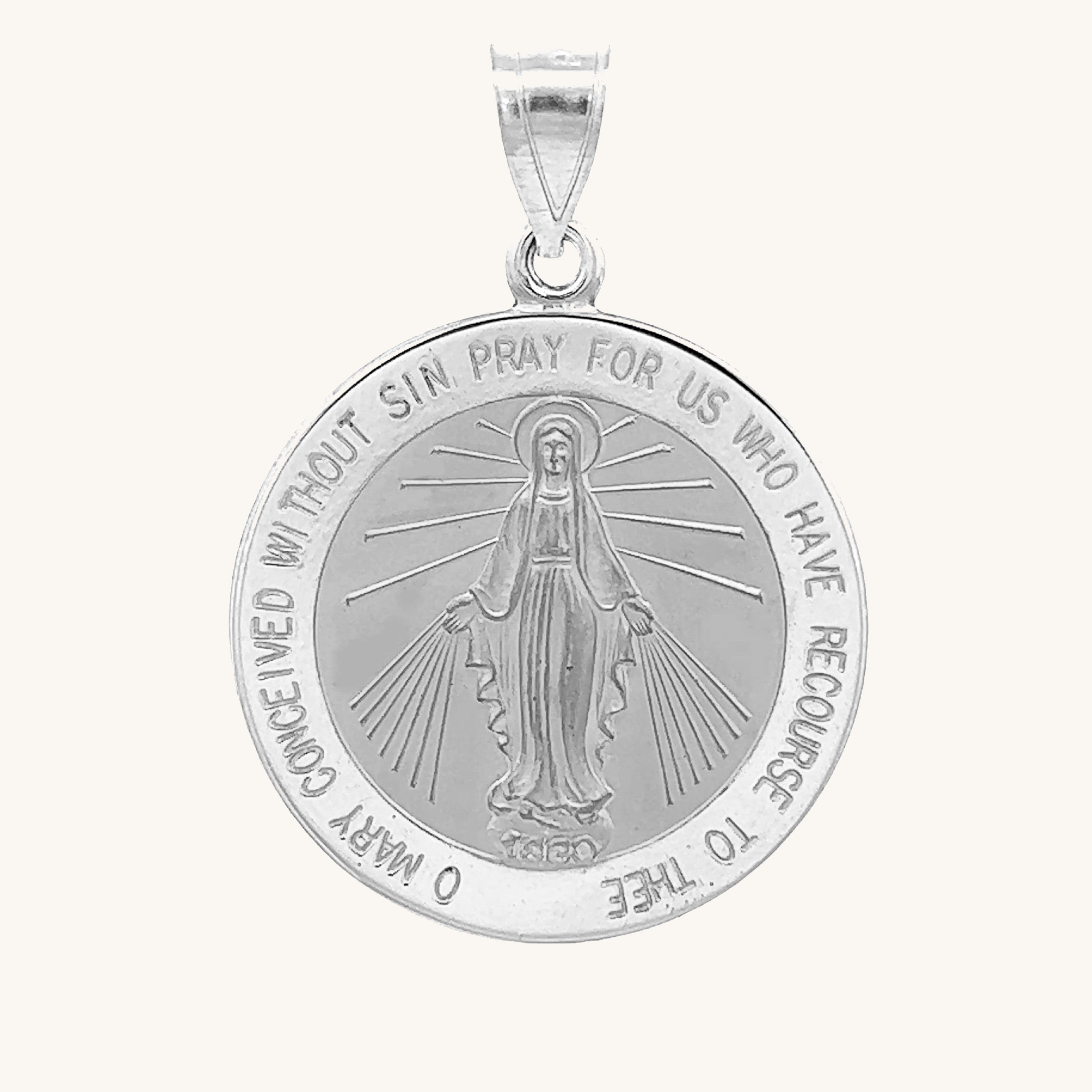 14K White Gold Miraculous Medal XL