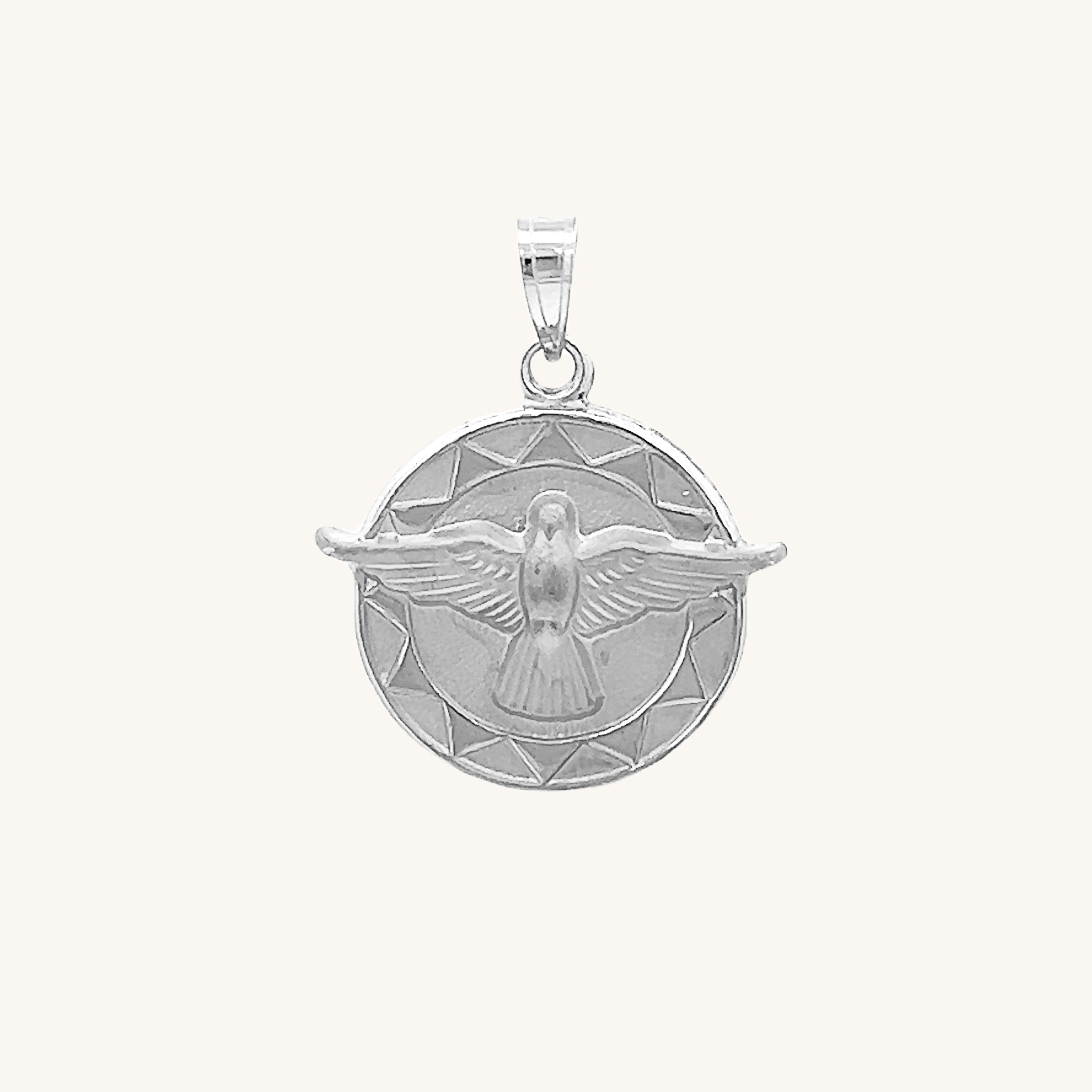 14K White Gold Holy Spirit Medal S