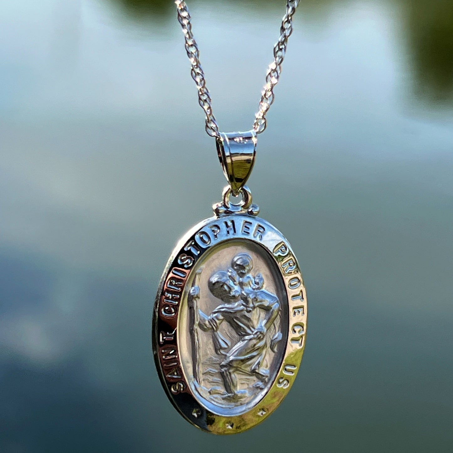 14K White Gold Saint Christopher Medal XL L M S Lifestyle