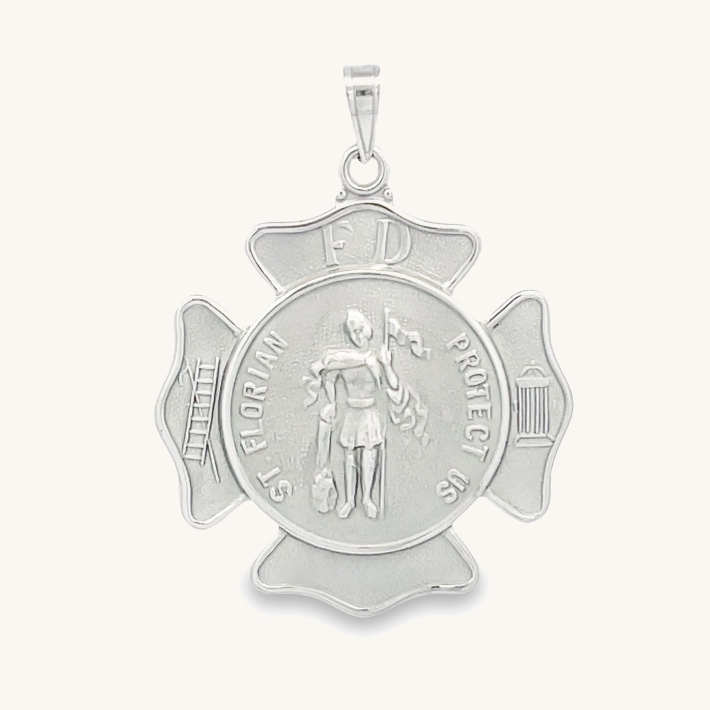 14K White Gold Saint Florian Badge L