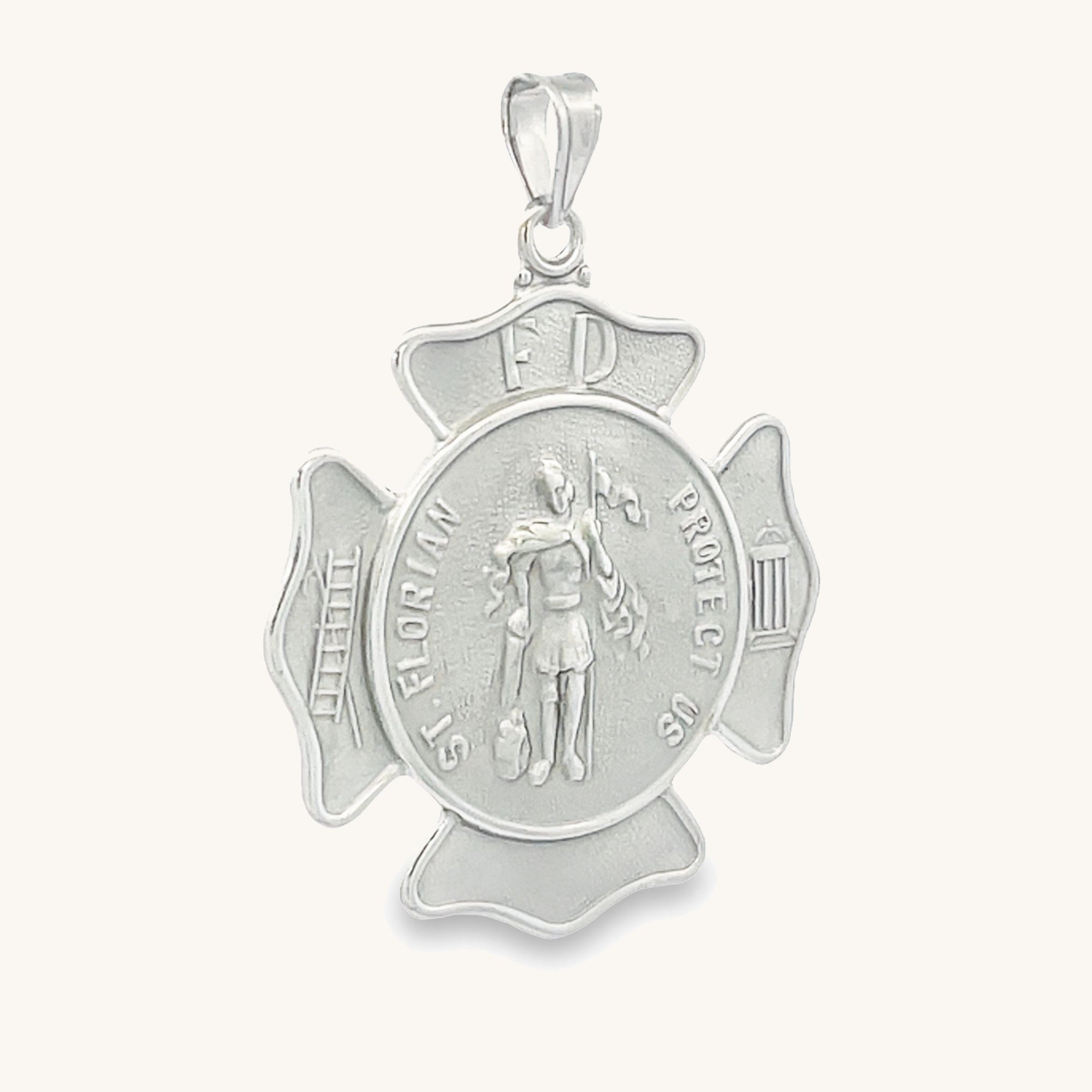 14K White Gold Saint Florian Badge L S