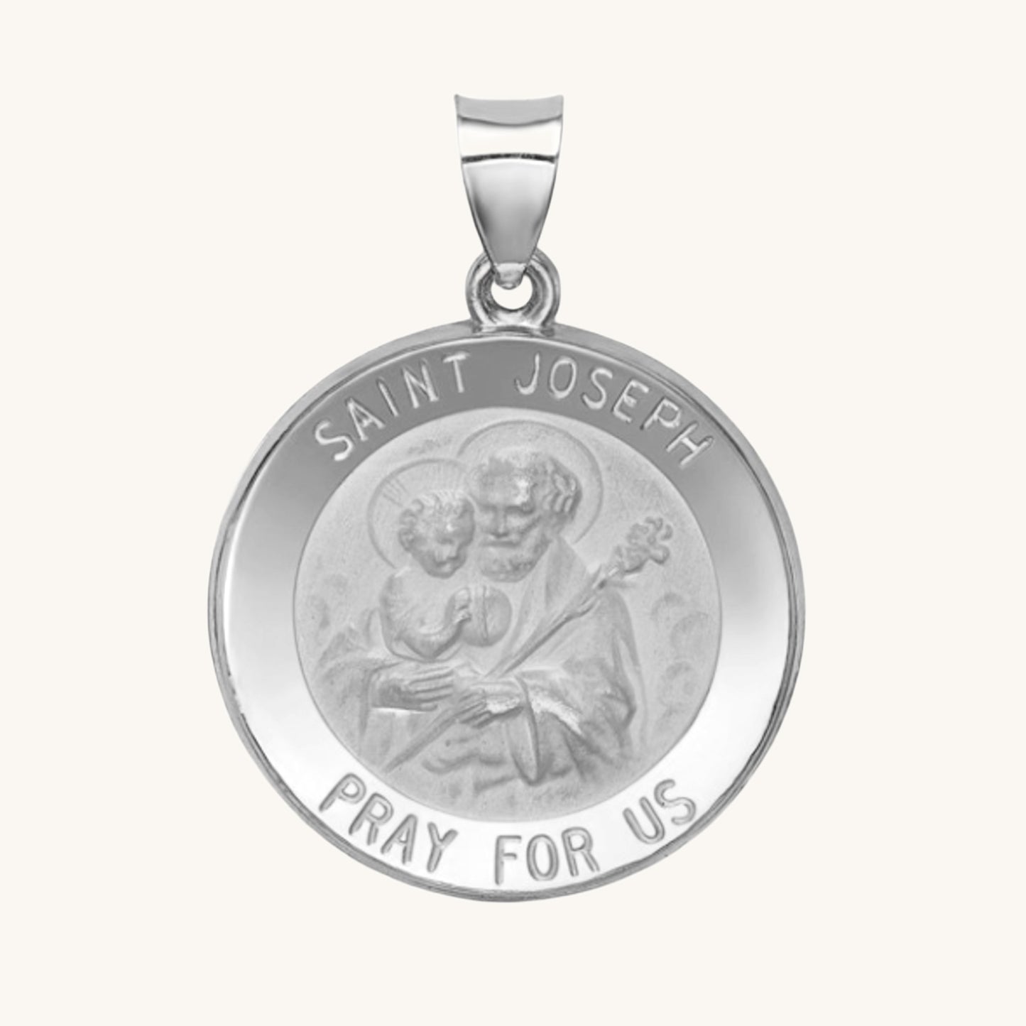 14K White Gold Saint Joseph Medal L
