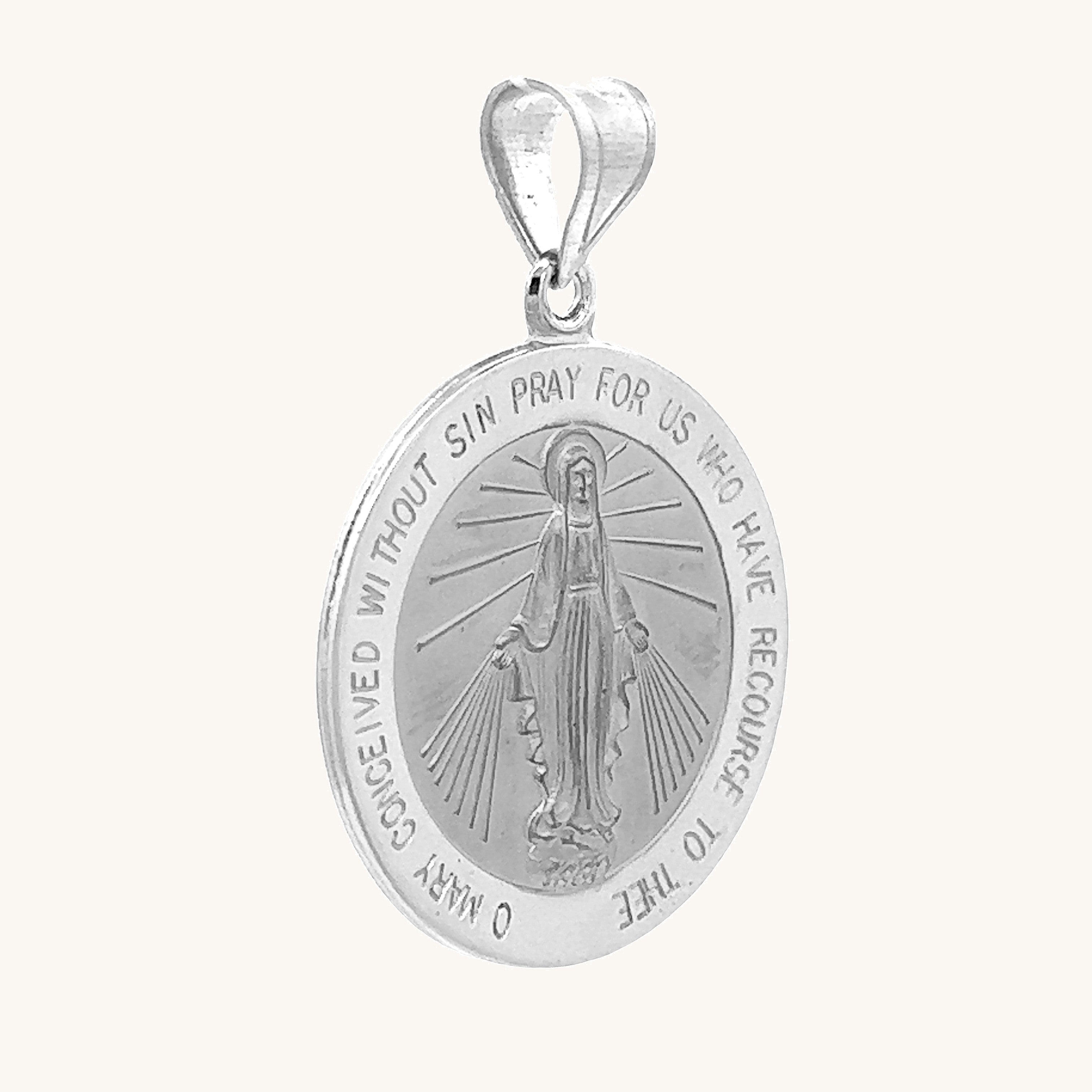 14K White Gold Miraculous Medal XL L M S