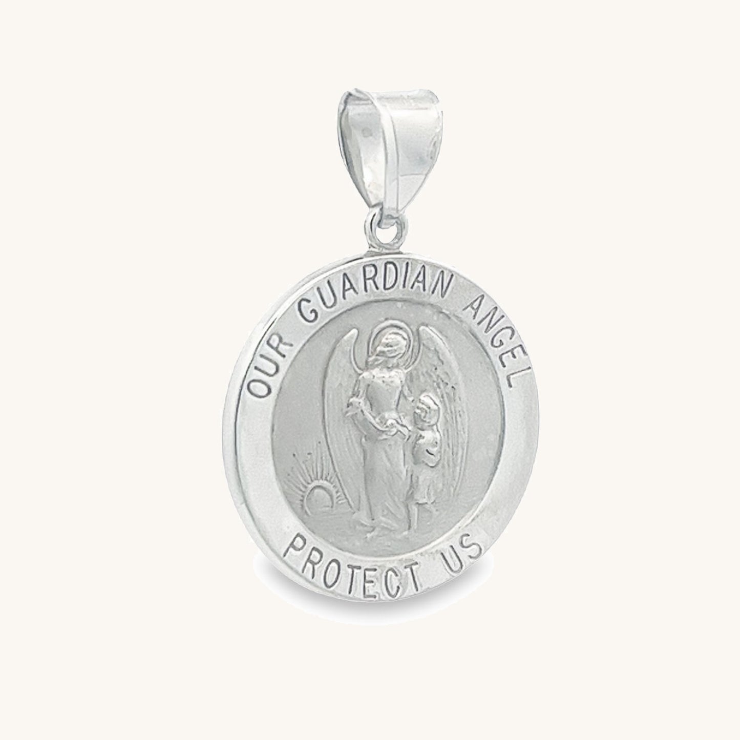 14K White Gold Guardian Angel Medal M S