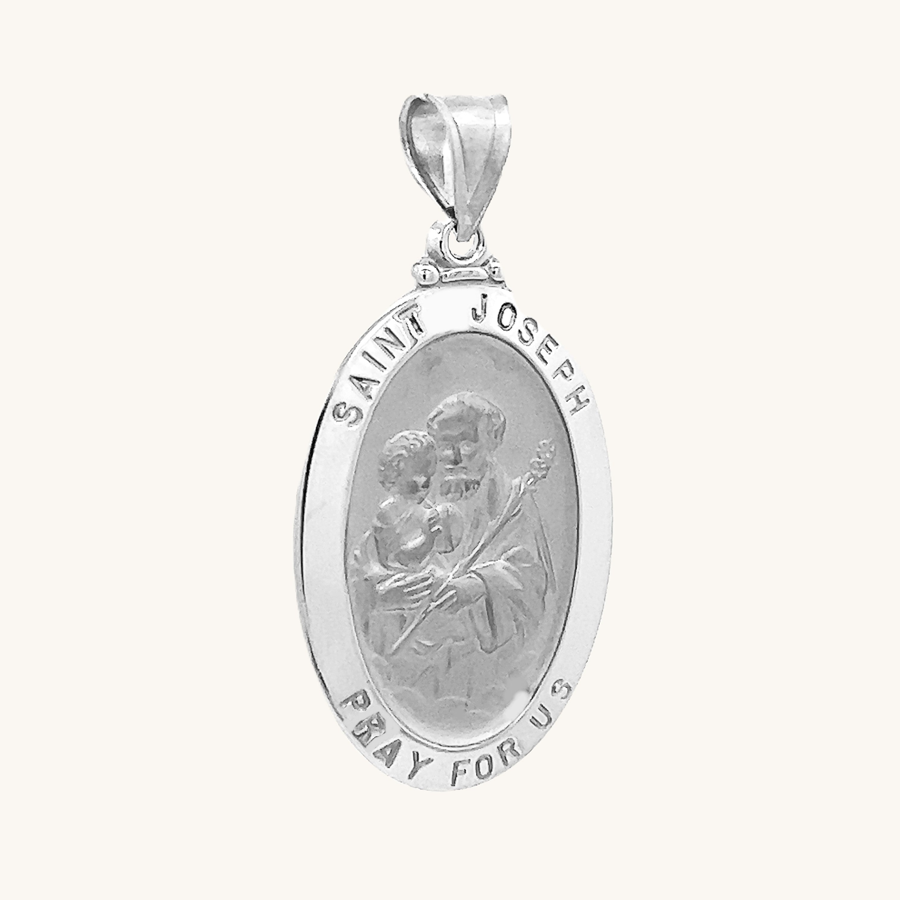 14K White Gold Saint Joseph Medal XS