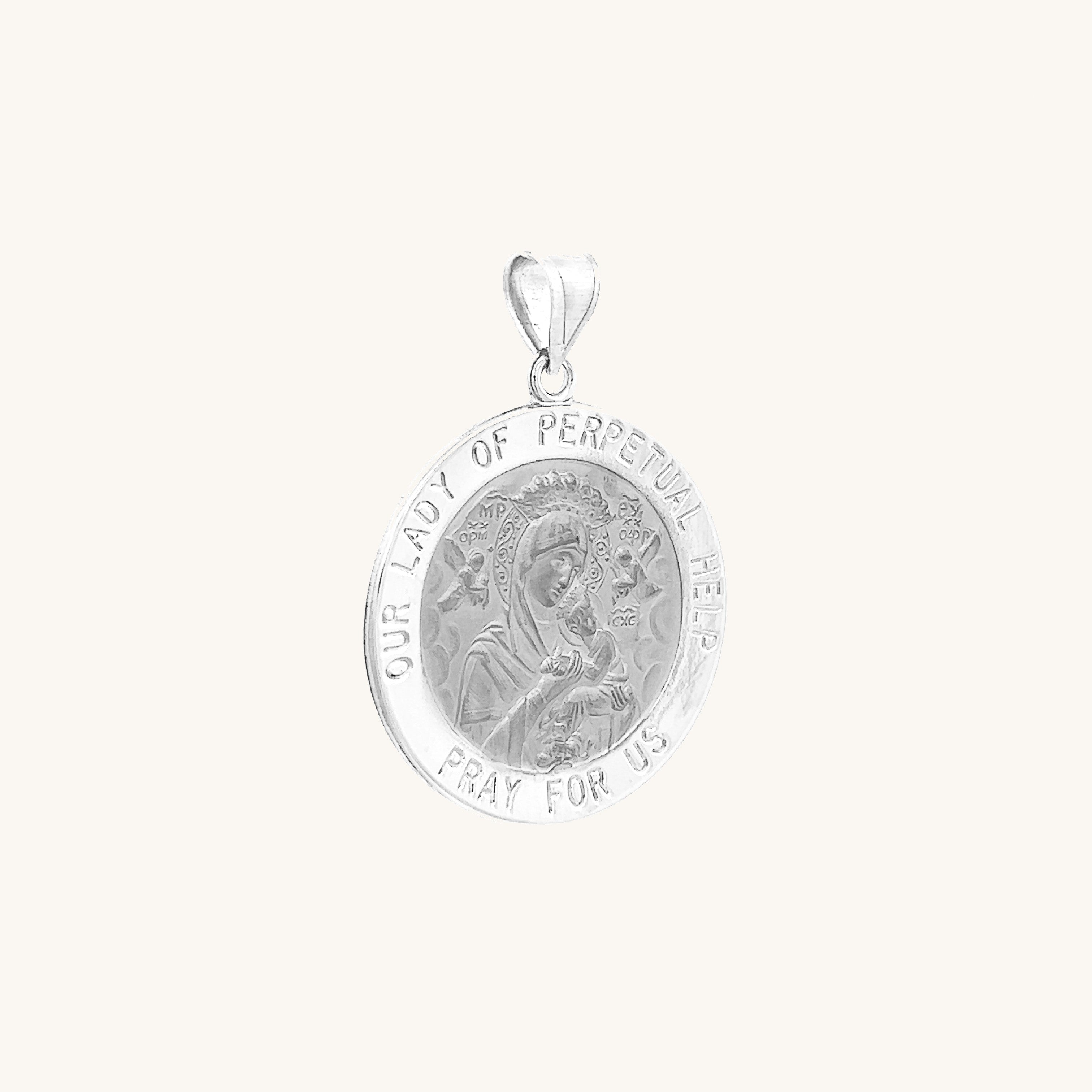 14K White Gold Perpetual Help Medal M S