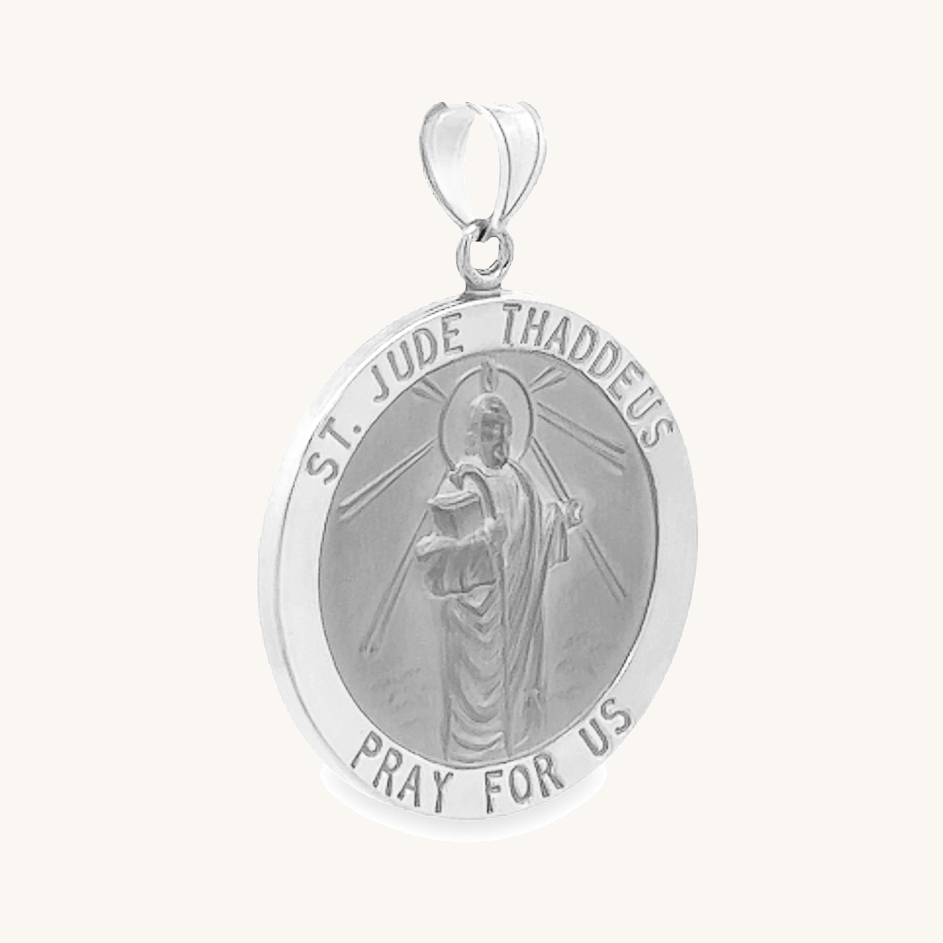 14K White Gold Saint Jude Medal L M S