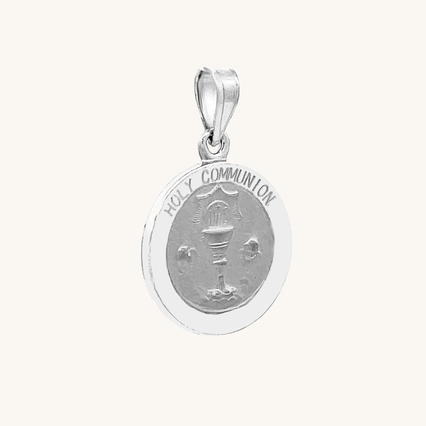 14K White Gold Holy Communion Medal M S