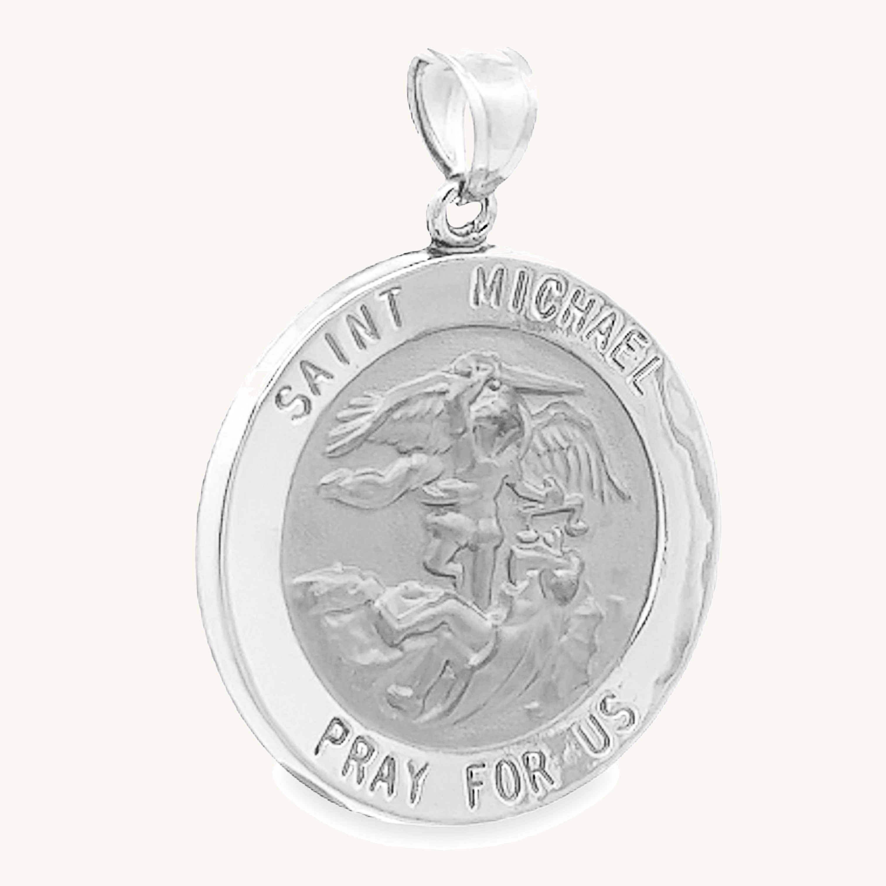 14K White Gold Saint Michael Medal XL L M S