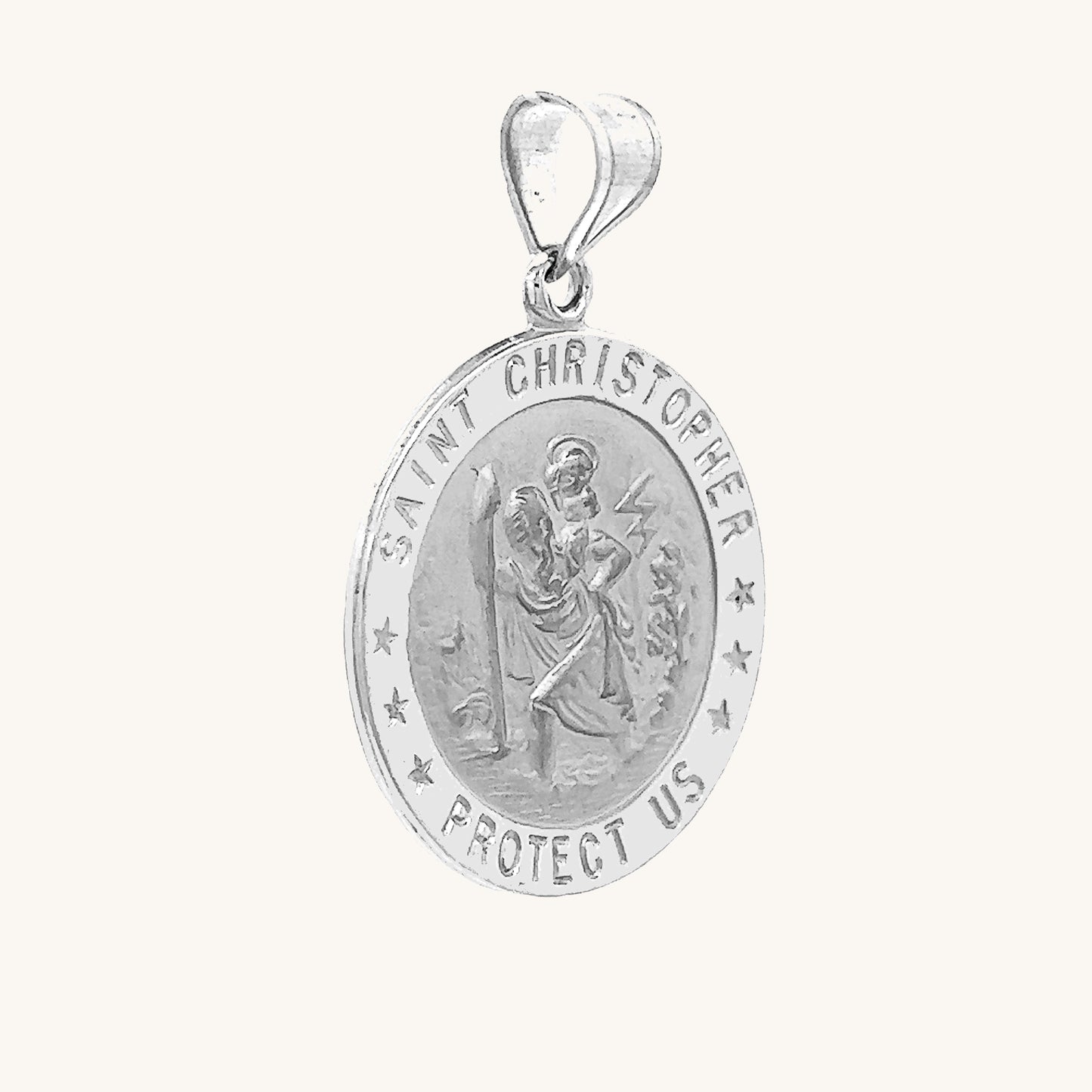 14K White Gold Saint Christopher Medal XL L M S