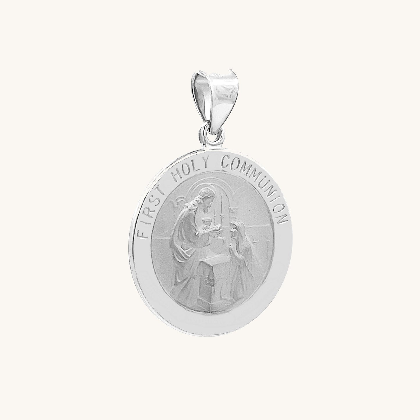 14K White Gold First Holy Communion Medal M S