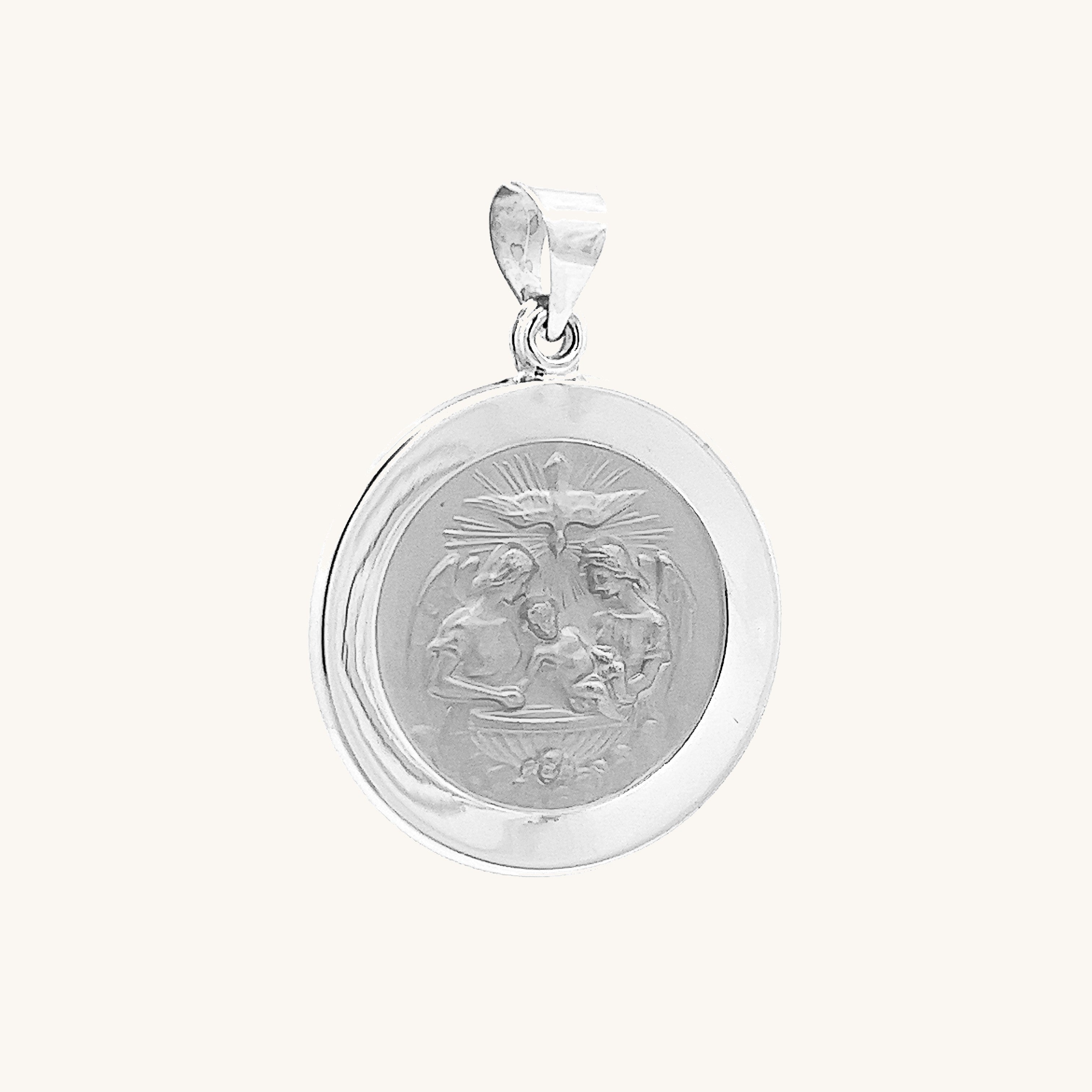 14K White Gold Baptism Medal M S