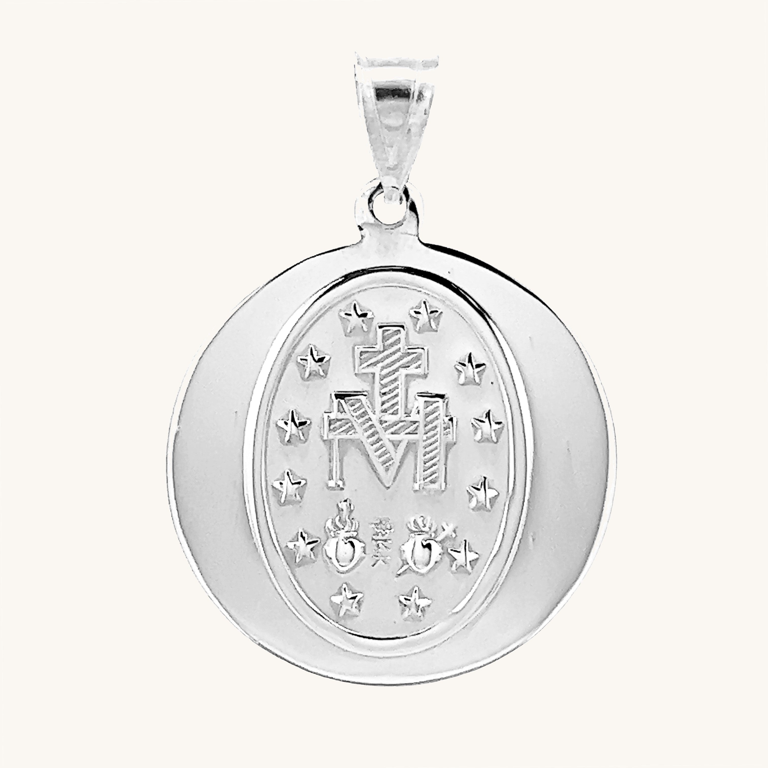 14K White Gold Miraculous Medal XL L M S