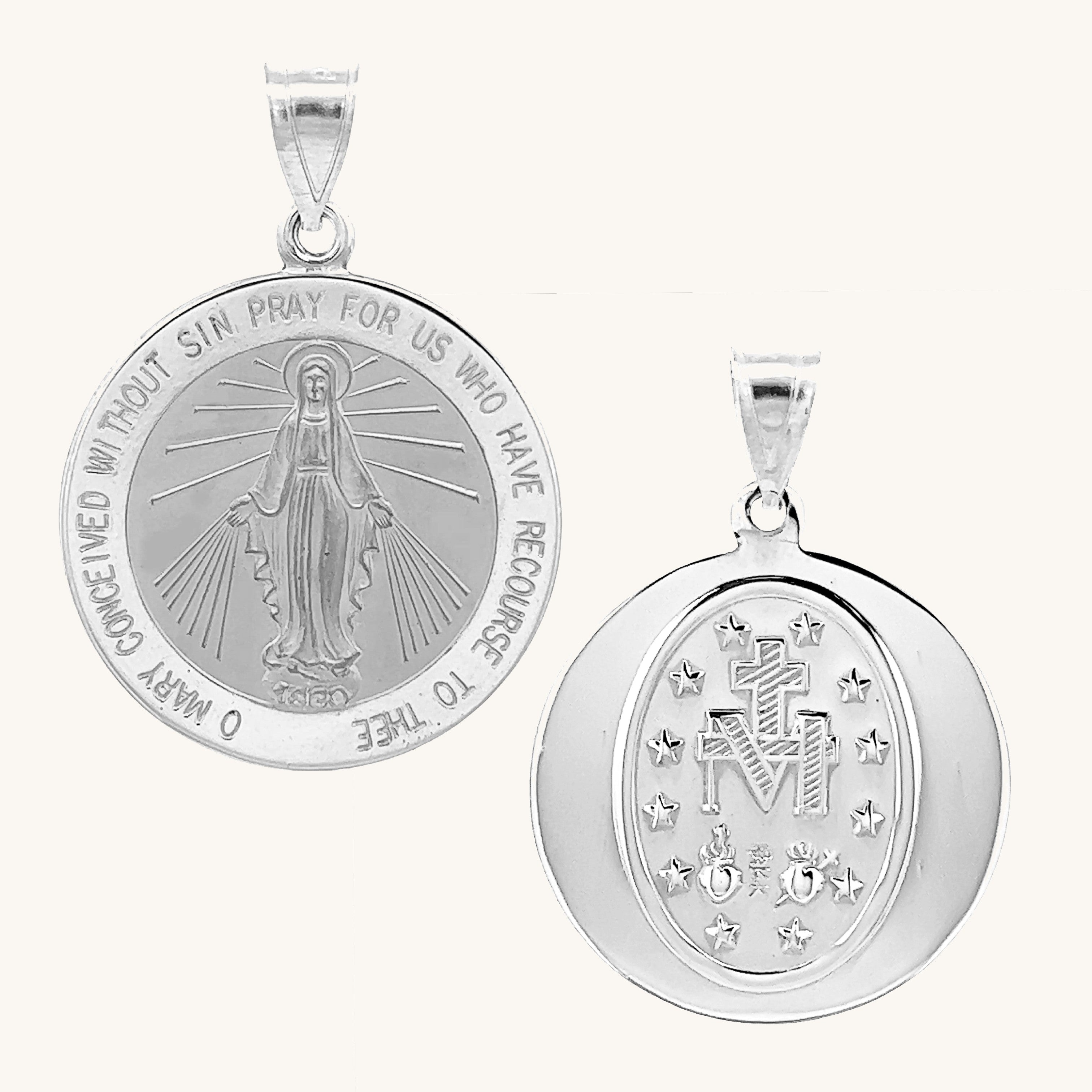 14K White Gold Miraculous Medal XL L M S