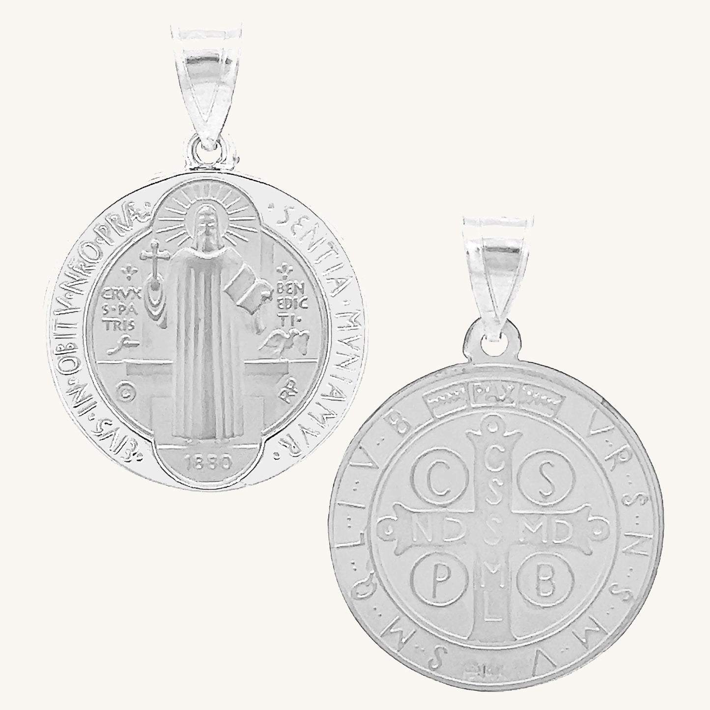 14K White Gold Saint Benedict M S