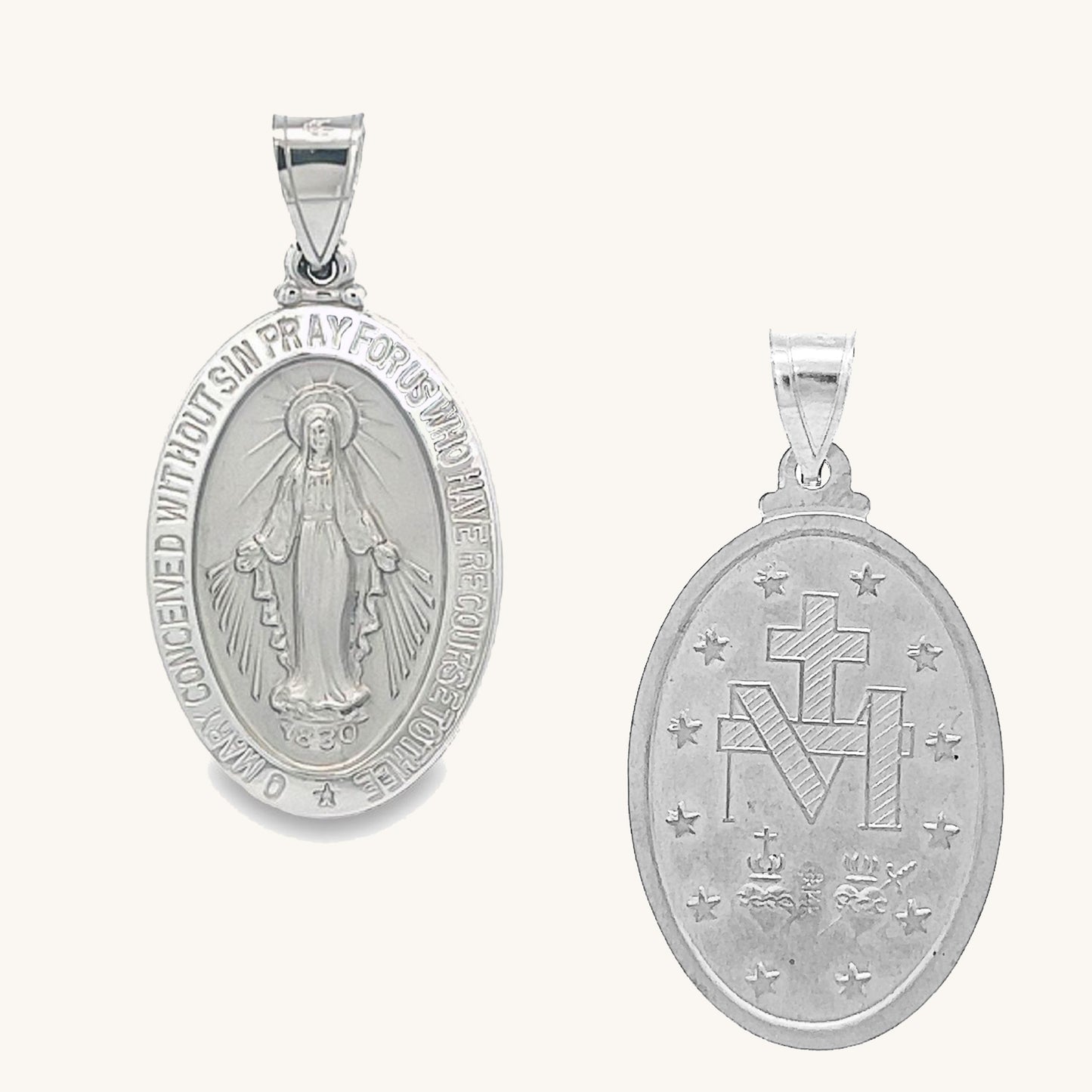 14K White Gold Miraculous Medal L M S XS