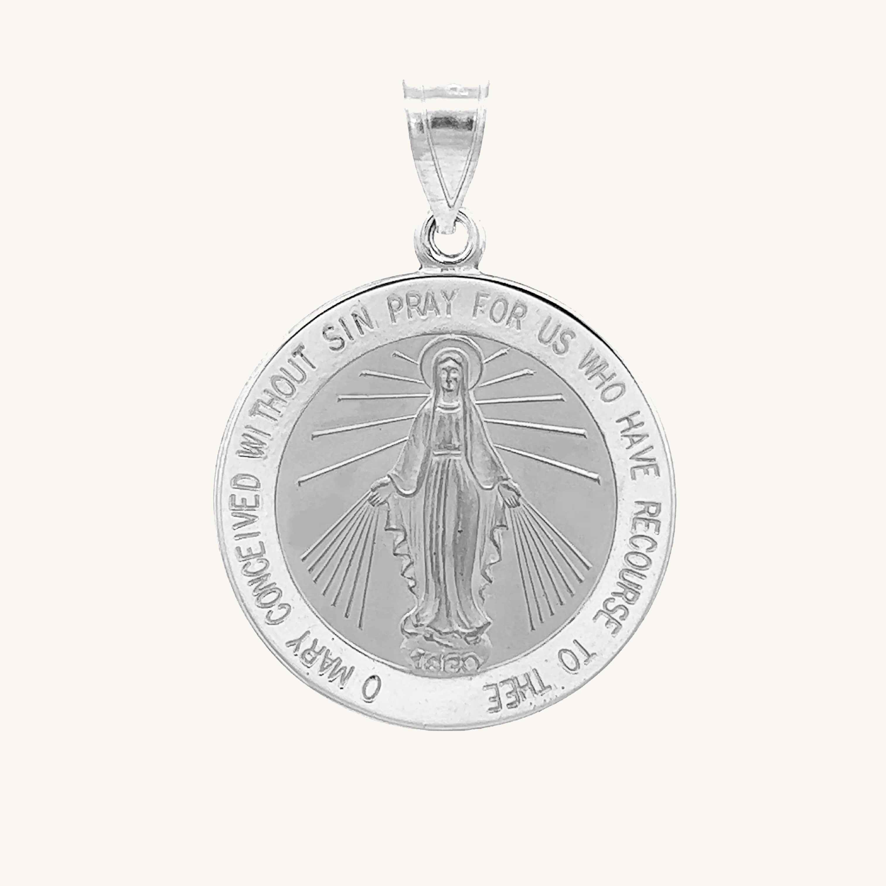 14K White Gold Miraculous Medal L