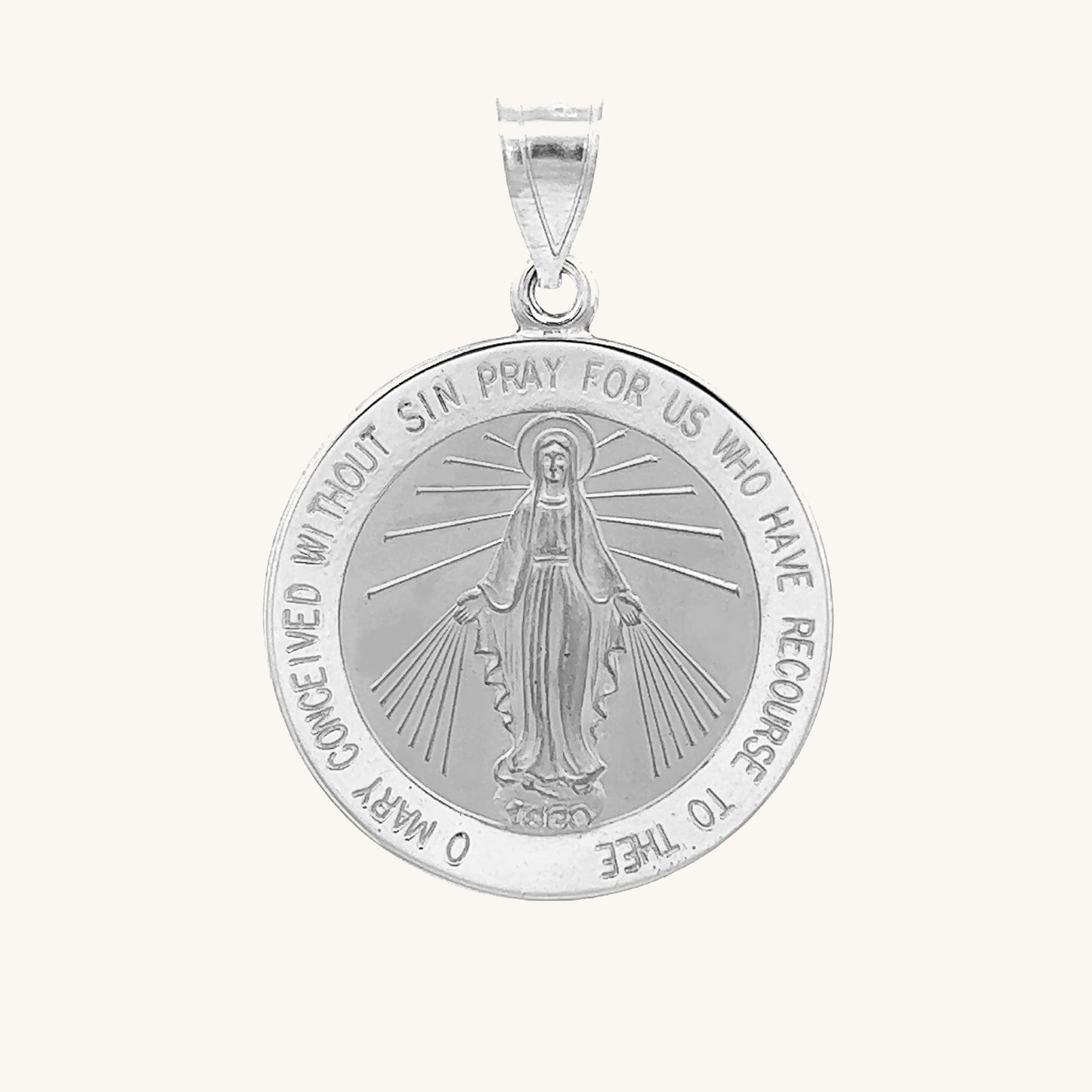 14K White Gold Miraculous Medal L